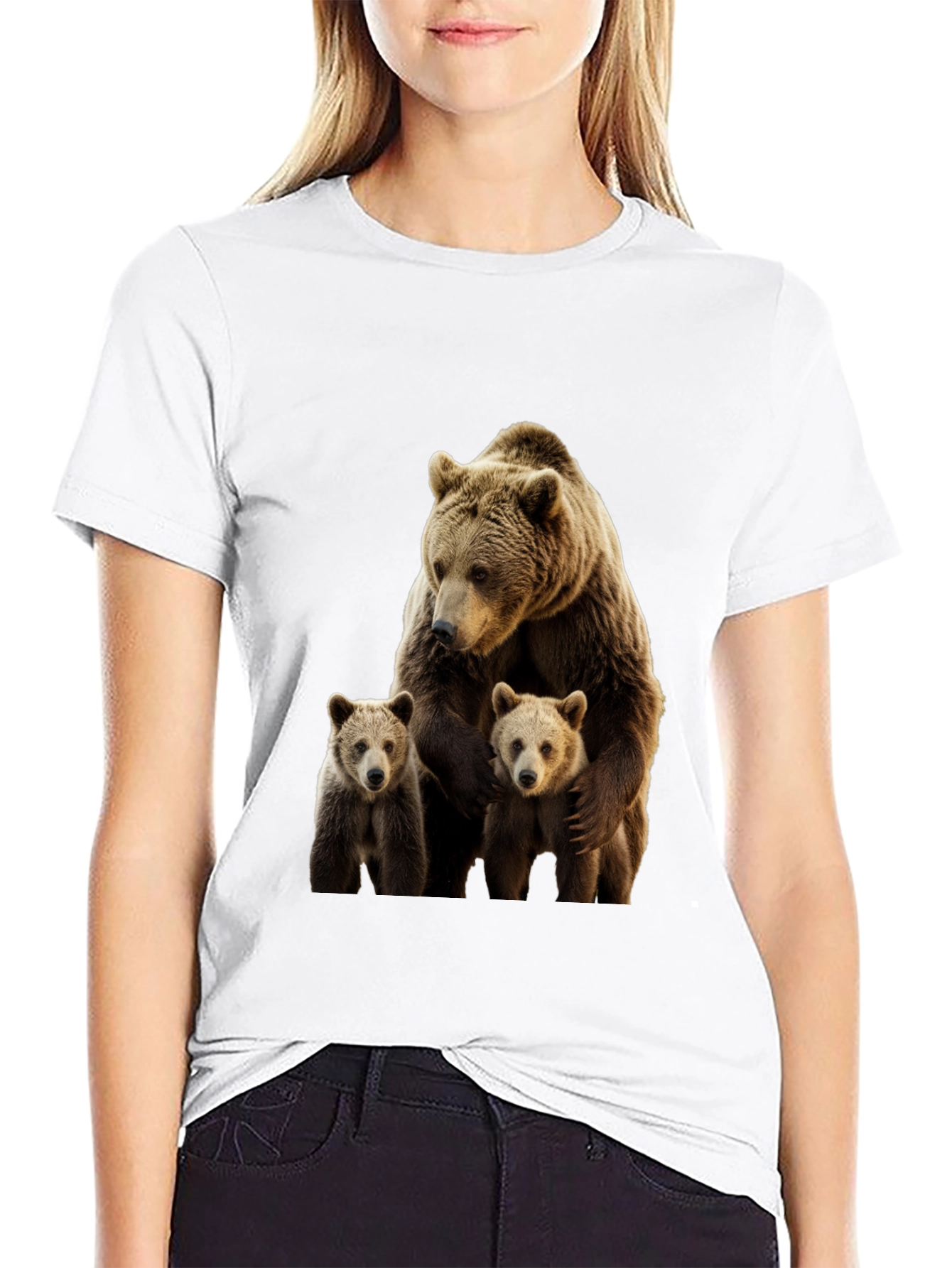 Bear Family Graphic Print Crew Neck T-Shirt