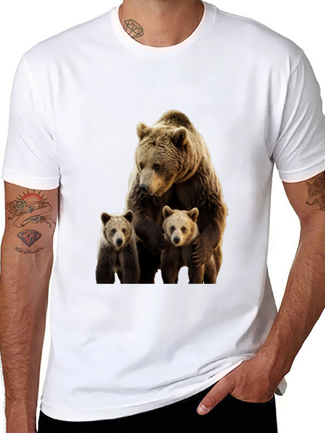 Bear Family Graphic Print Crew Neck T-Shirt