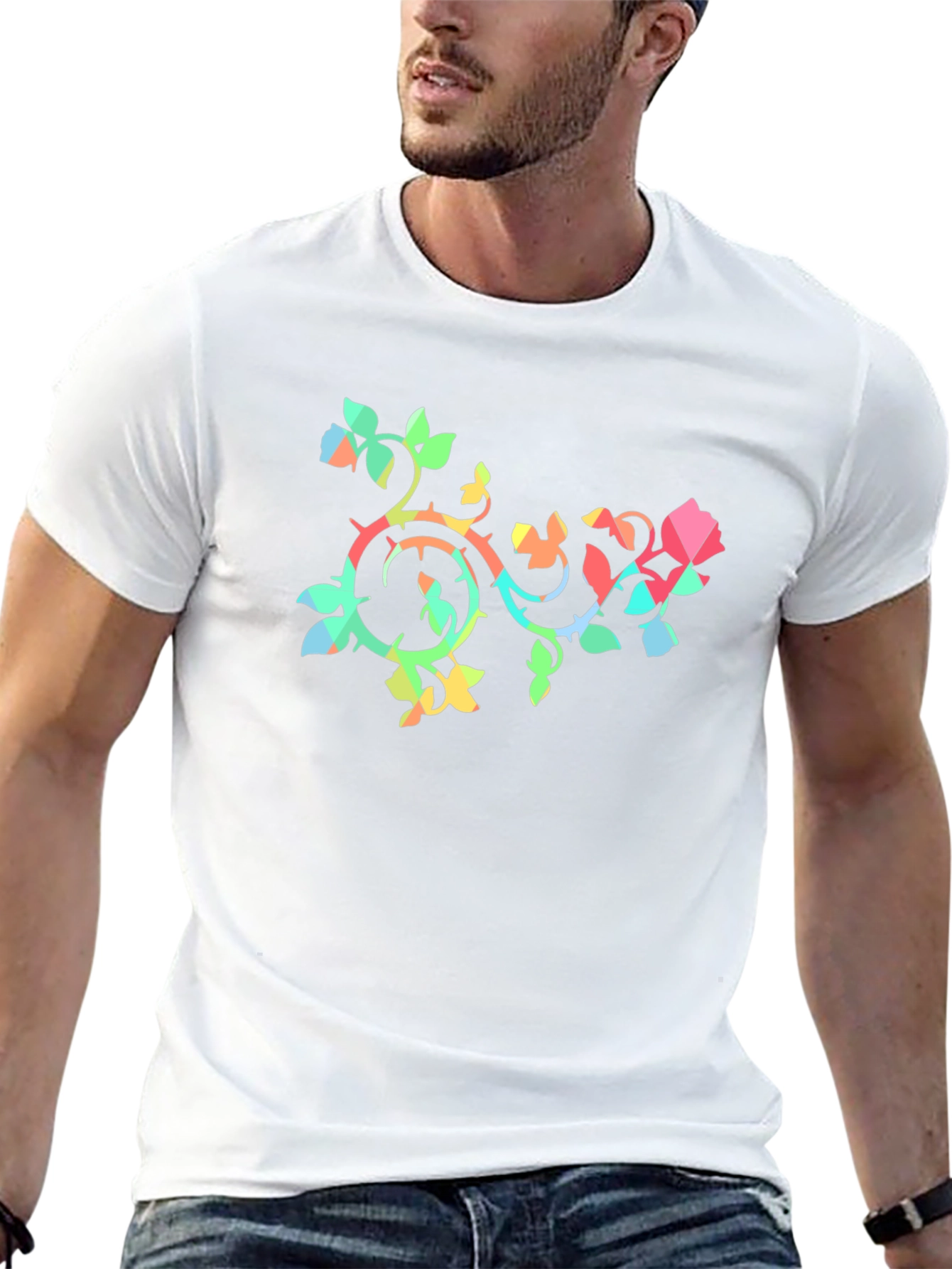 Geometric Rose Vine Black T-Shirt