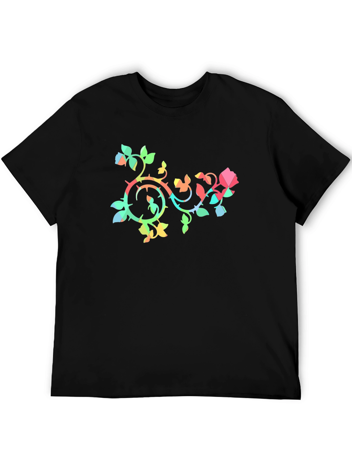 Geometric Rose Vine Black T-Shirt