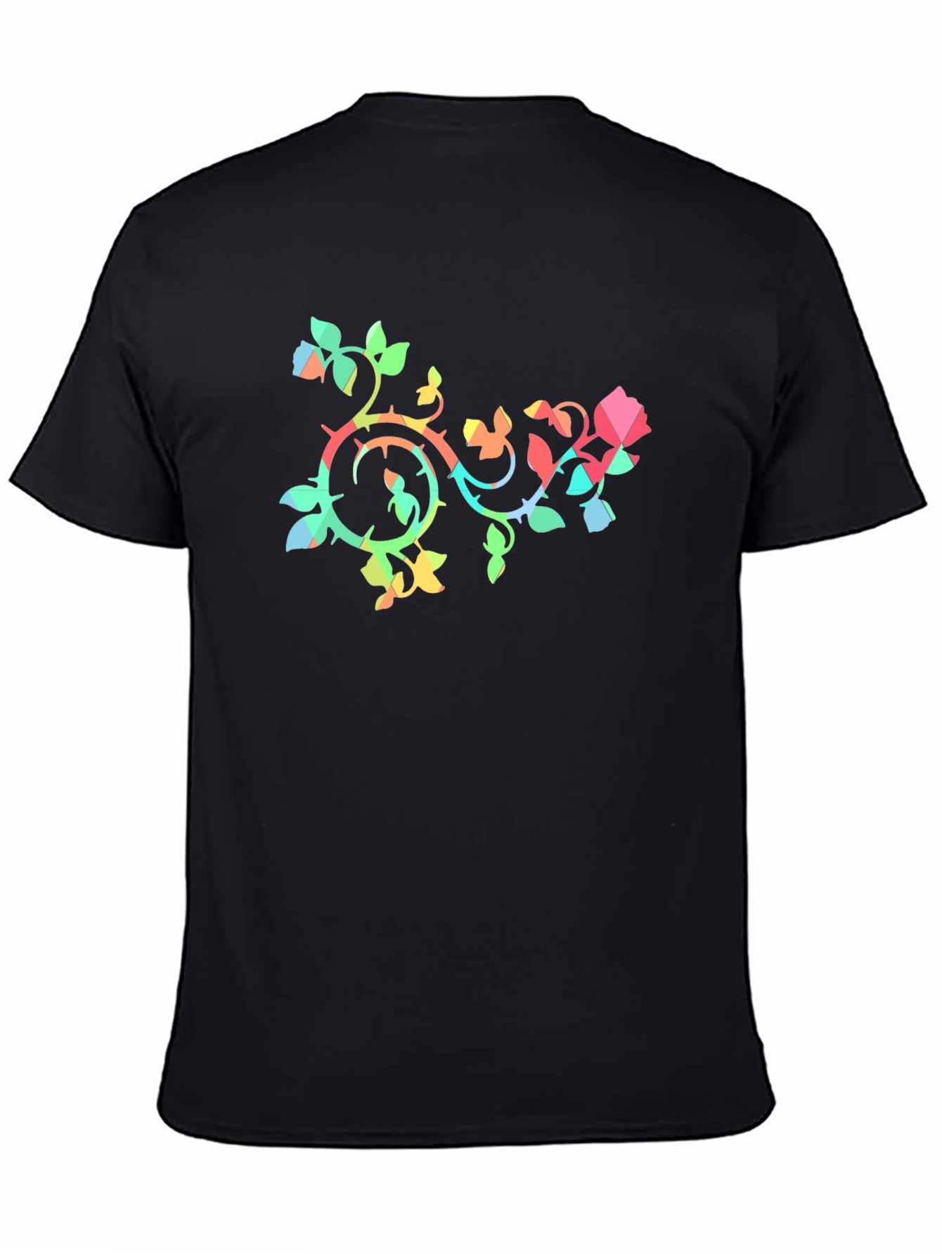 Geometric Rose Vine Black T-Shirt