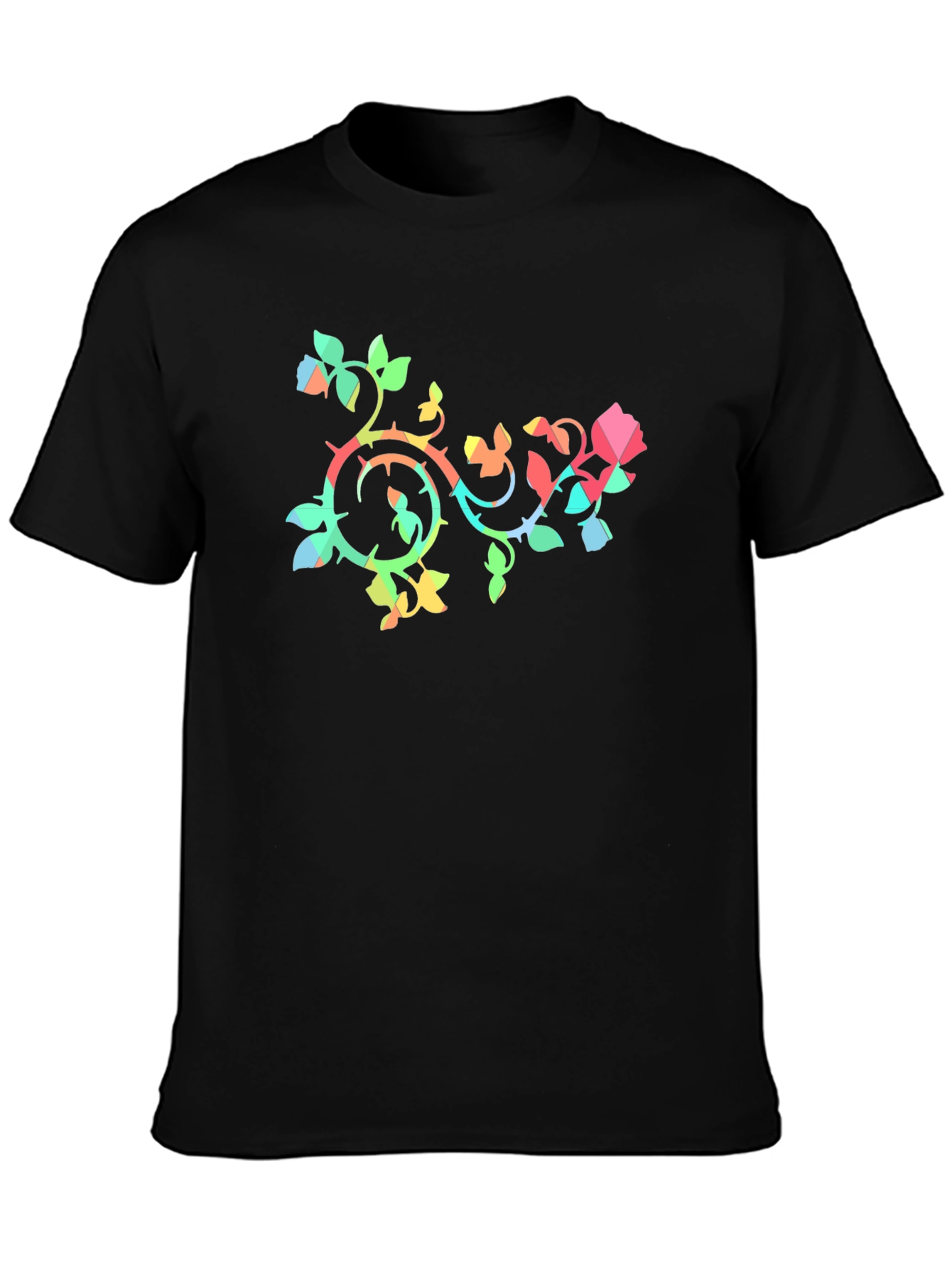 Geometric Rose Vine Black T-Shirt