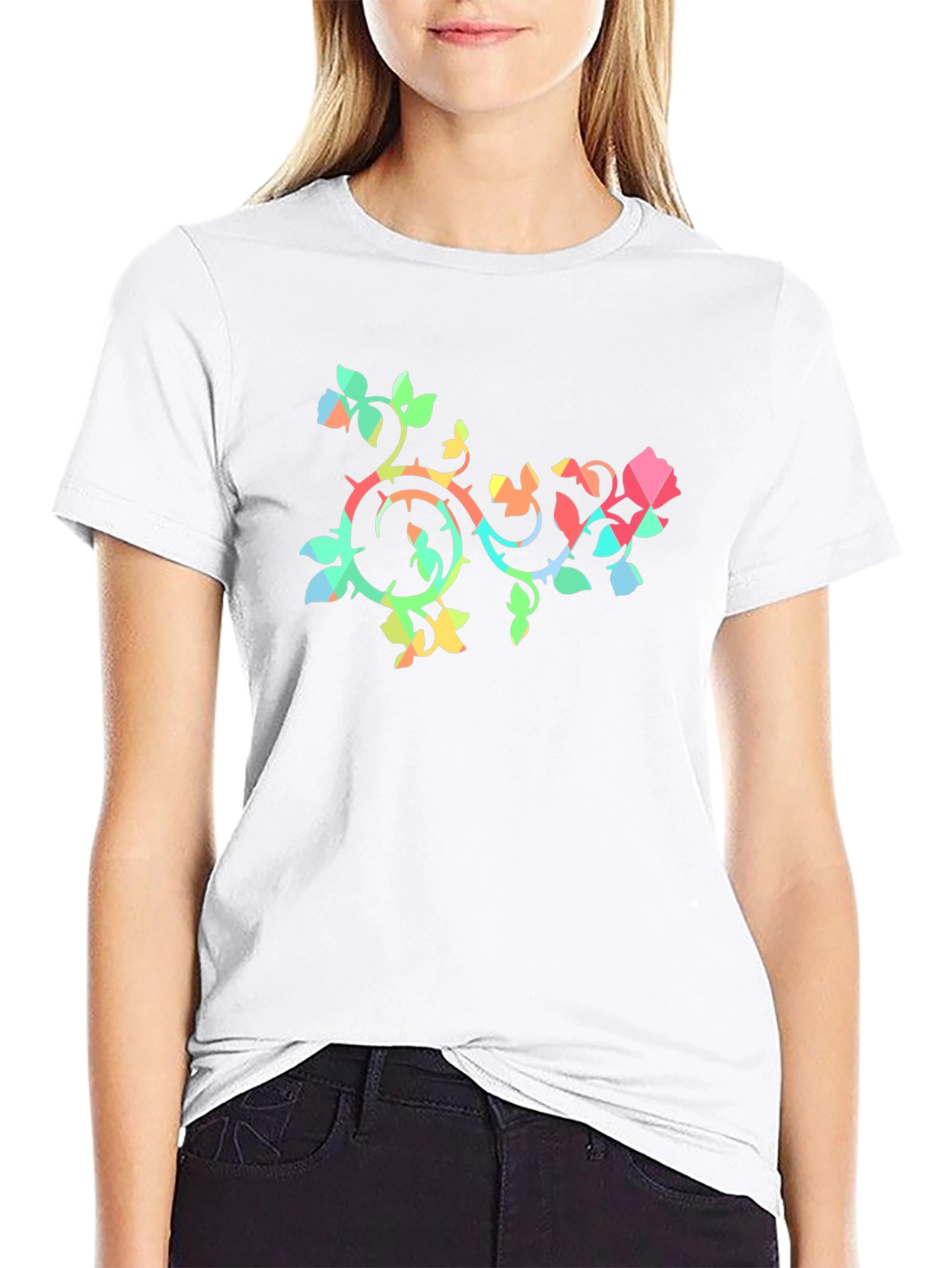 Geometric Rose Vine Black T-Shirt