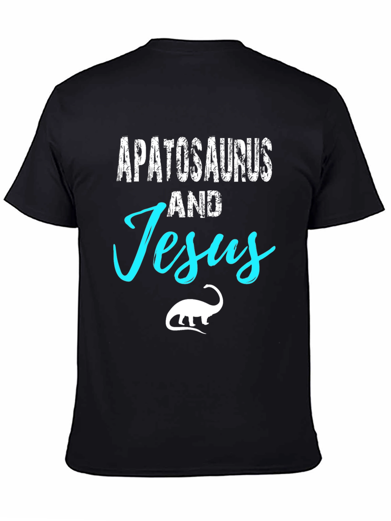 Apatosaurus and Jesus Black Graphic T-Shirt