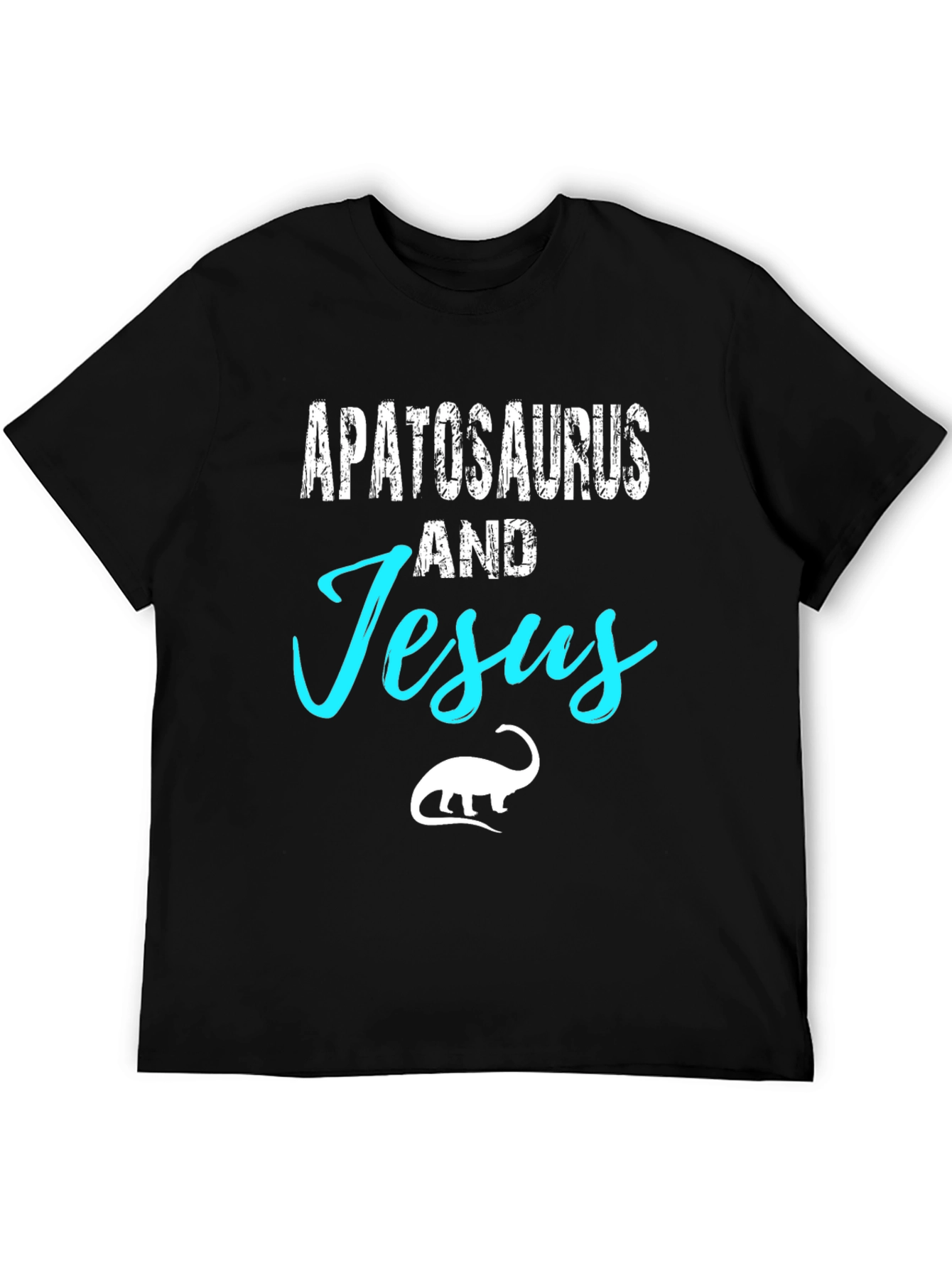 Apatosaurus and Jesus Black Graphic T-Shirt