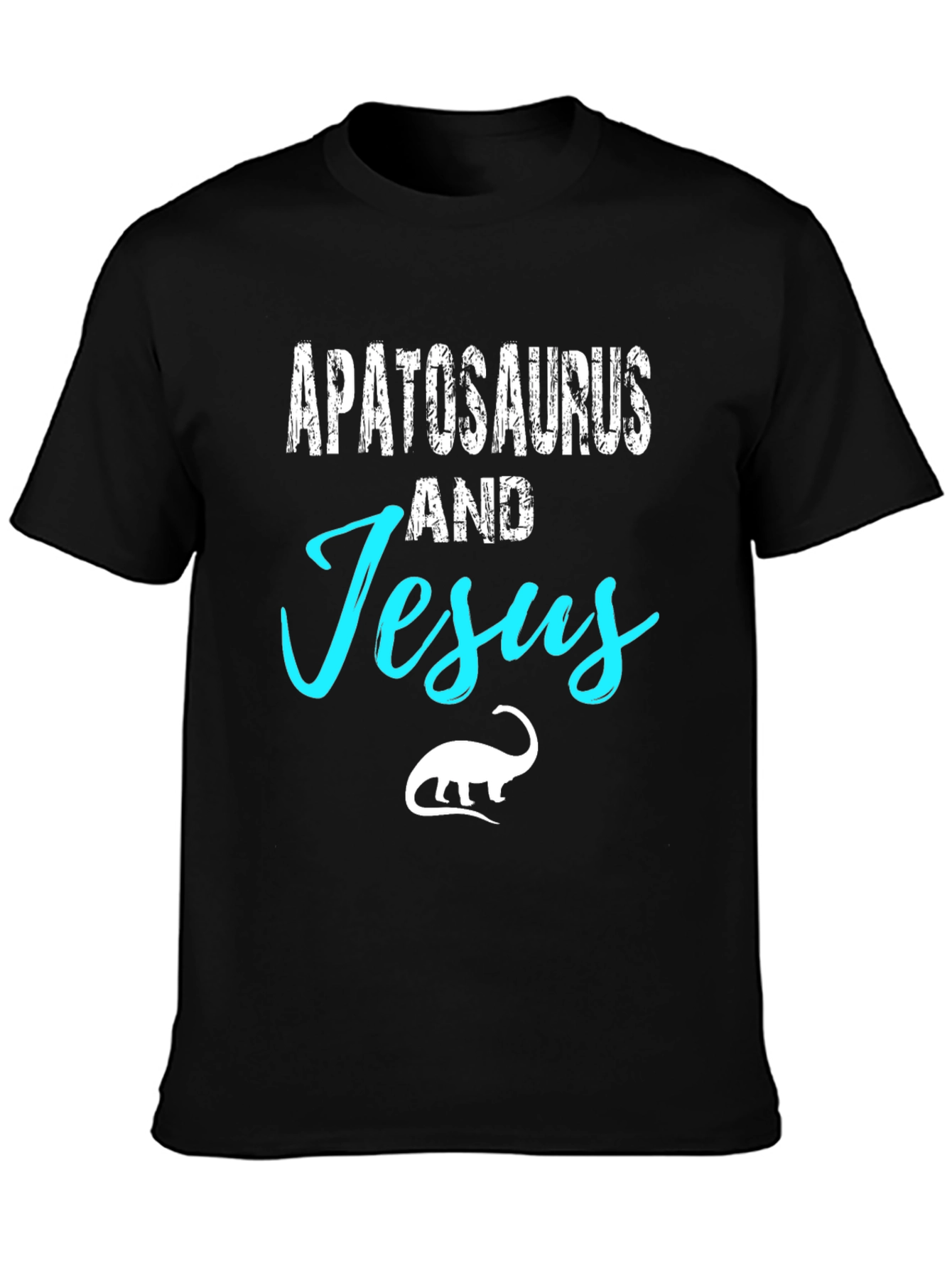 Apatosaurus and Jesus Black Graphic T-Shirt