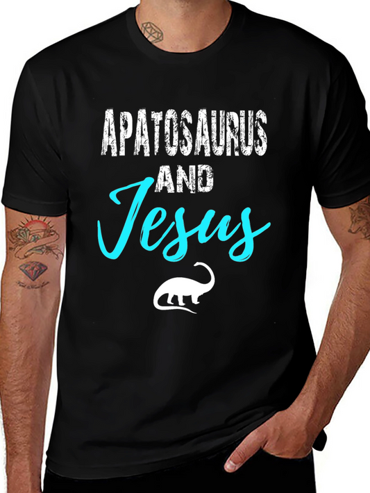 Apatosaurus and Jesus Black Graphic T-Shirt