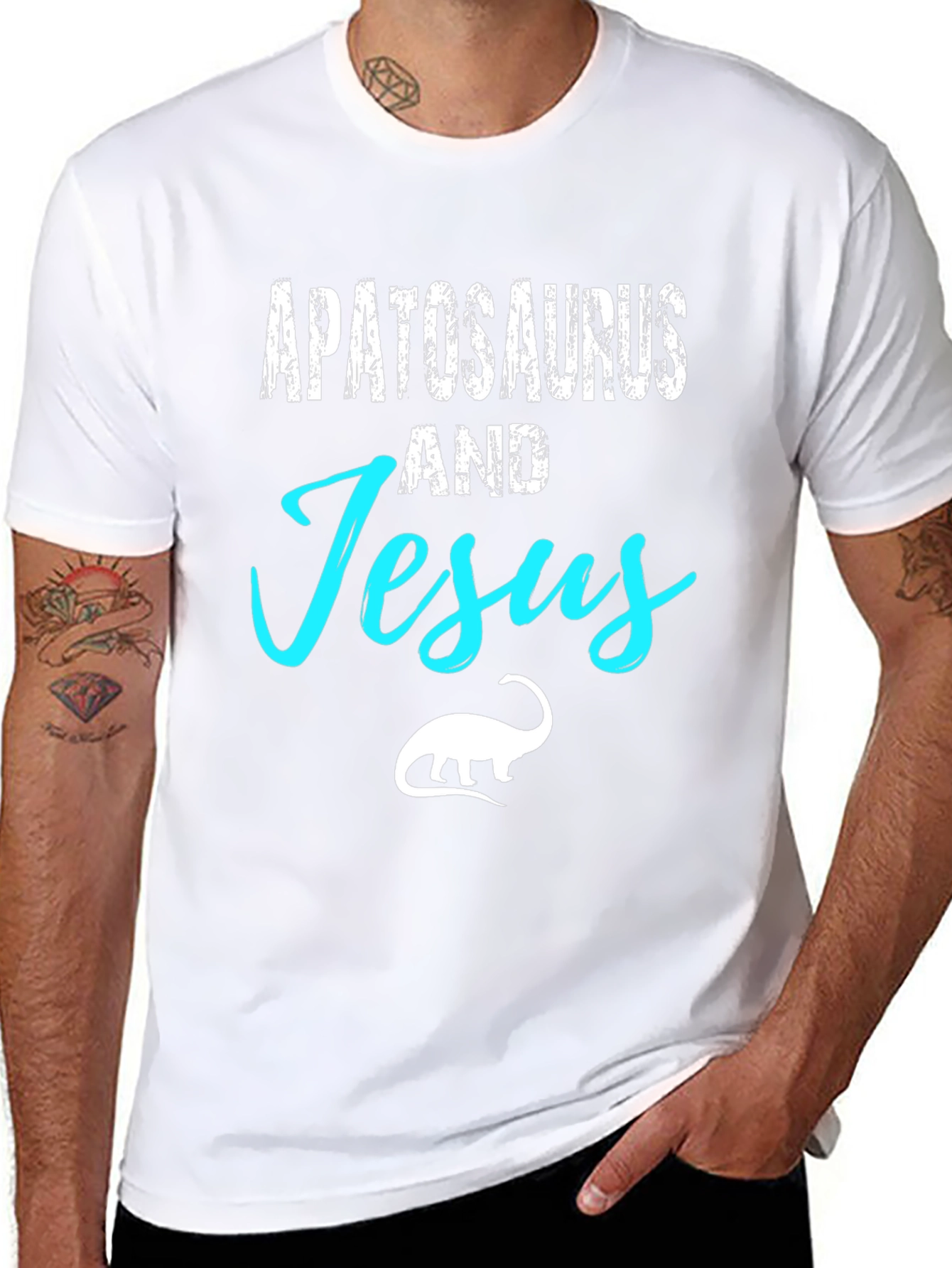 Apatosaurus and Jesus Black Graphic T-Shirt