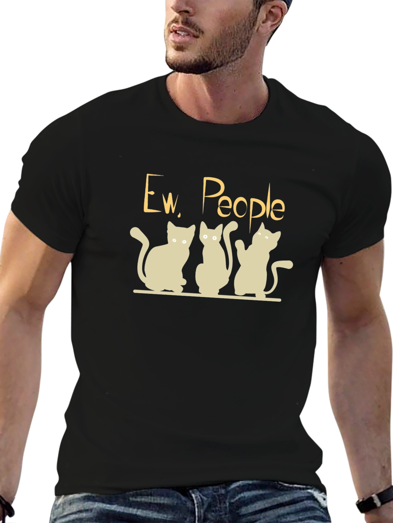 Ew People Cats Graphic T-Shirt - Black
