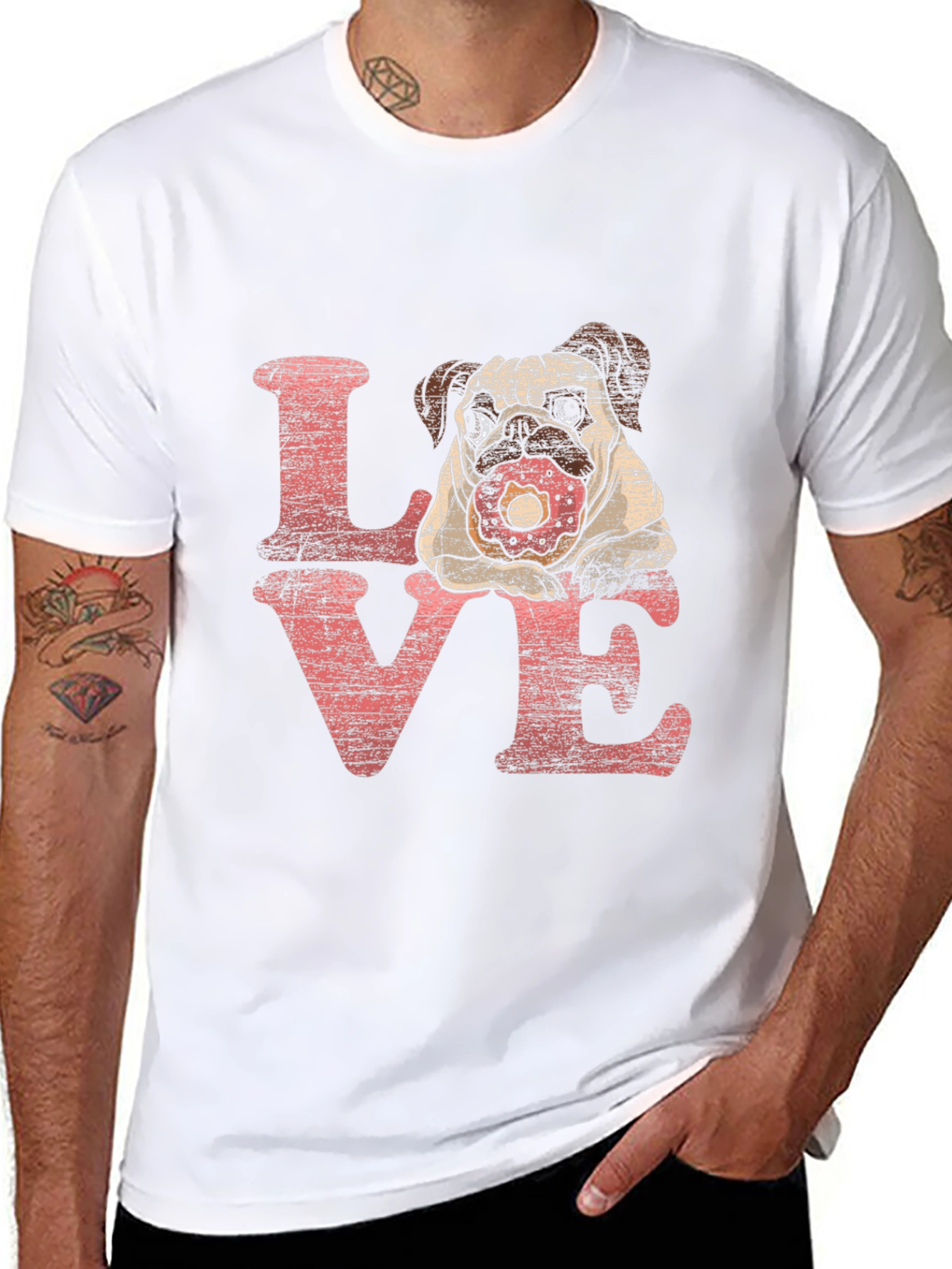 Pug Love Donut Graphic Black T-Shirt