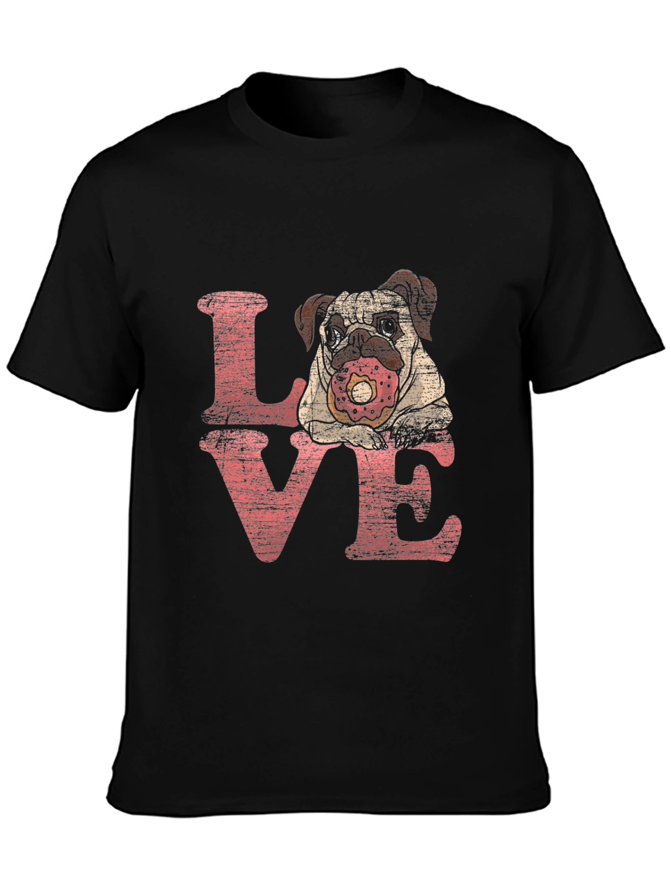 Pug Love Donut Graphic Black T-Shirt