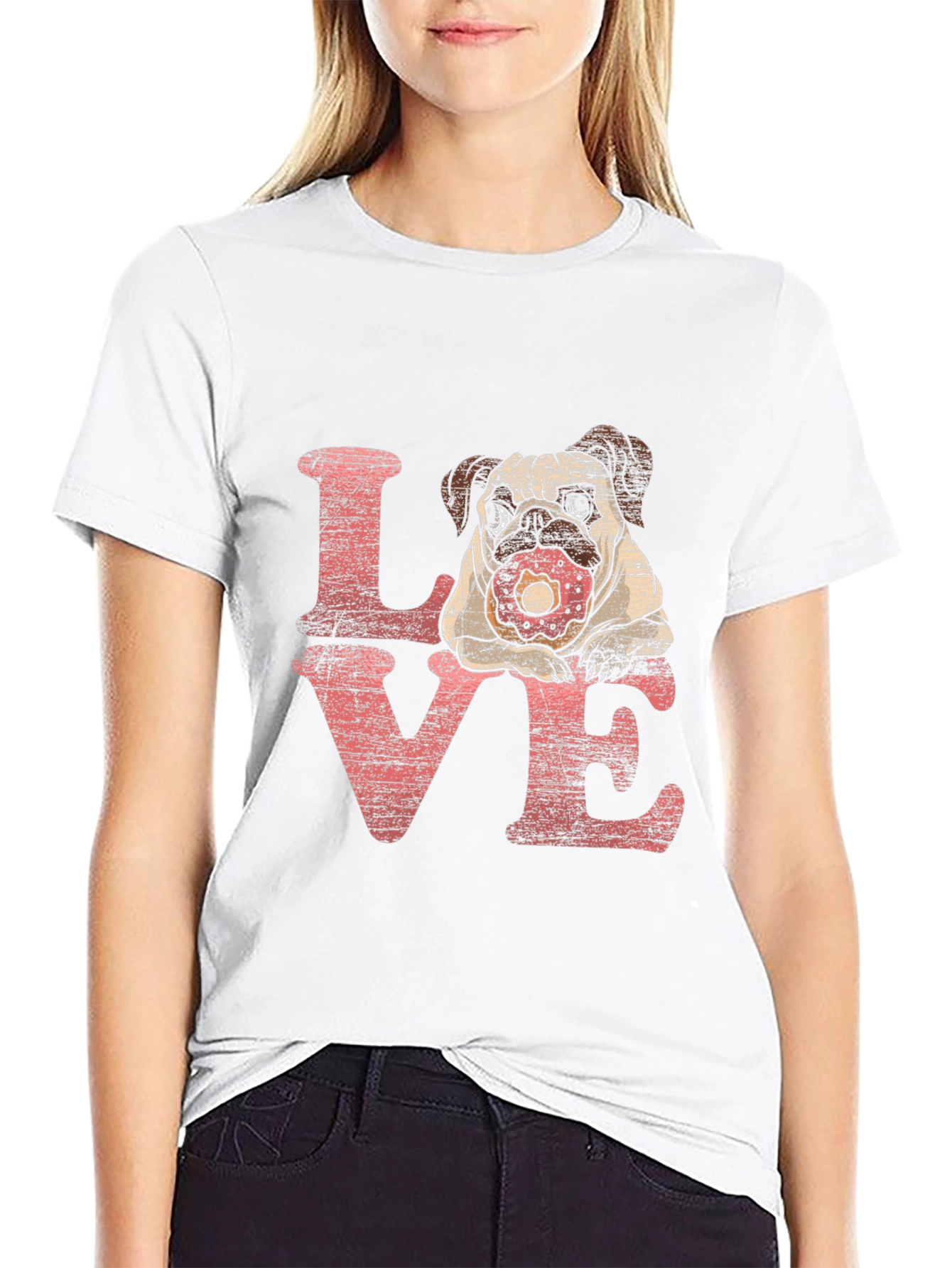 Pug Love Donut Graphic Black T-Shirt