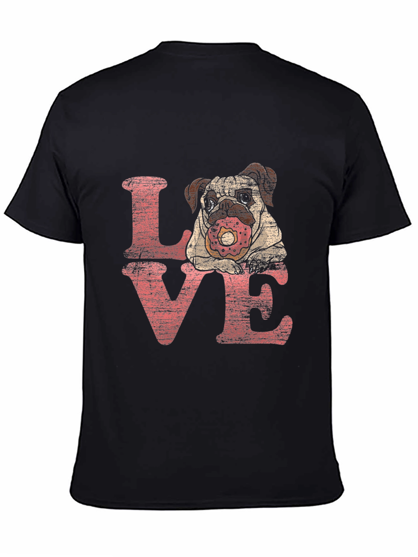 Pug Love Donut Graphic Black T-Shirt