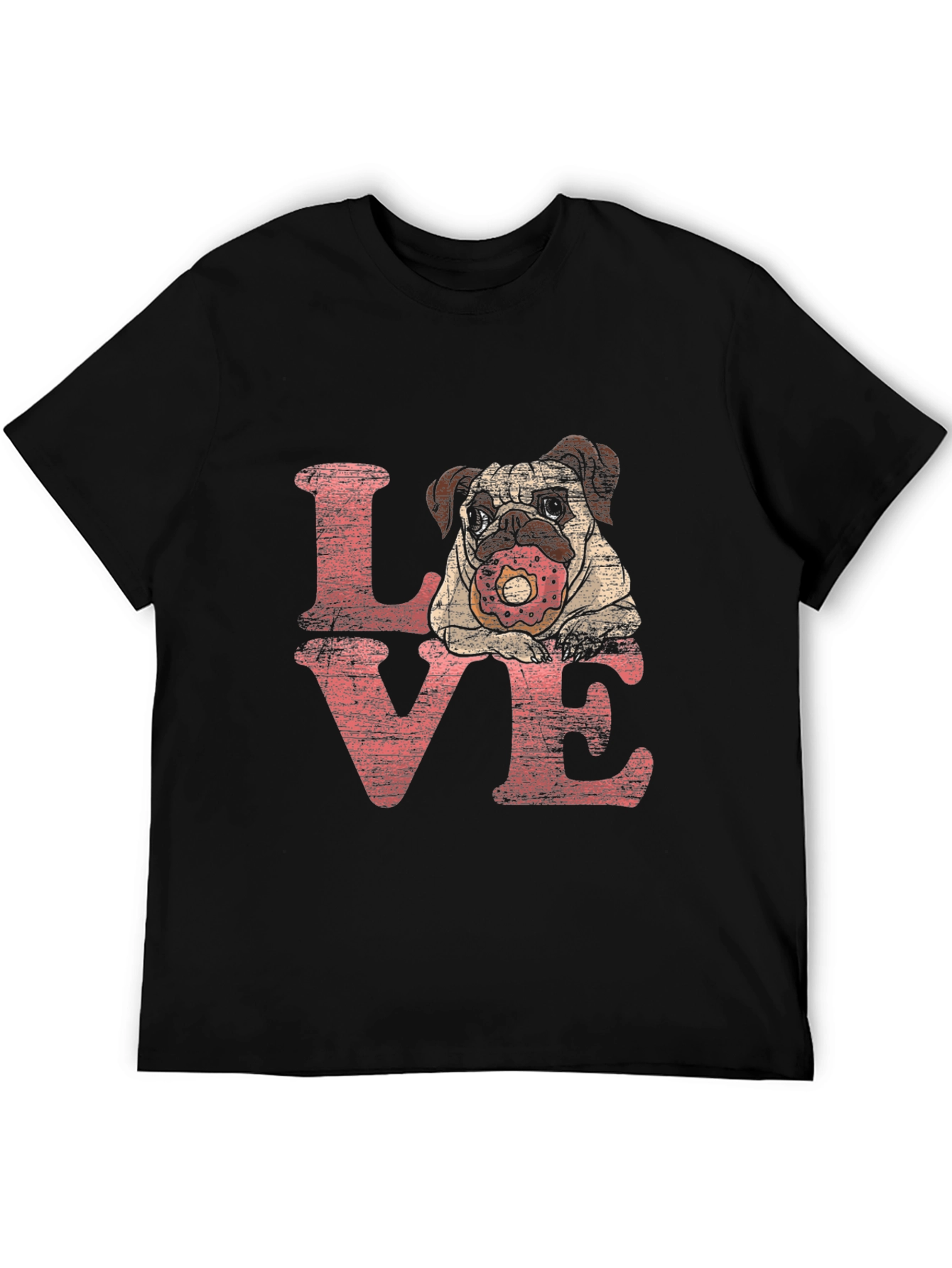 Pug Love Donut Graphic Black T-Shirt