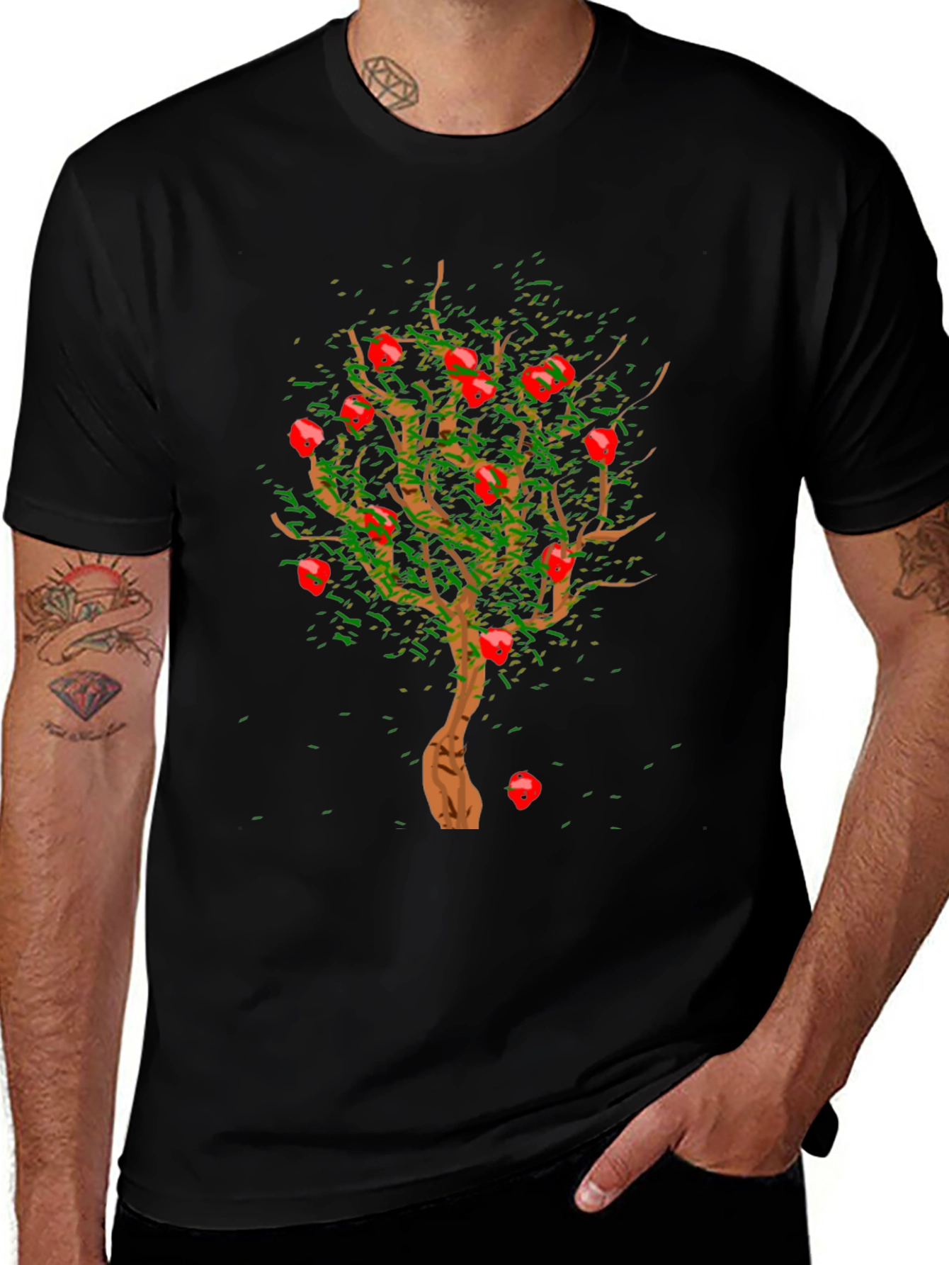 Apple Tree Graphic Print Black T-Shirt