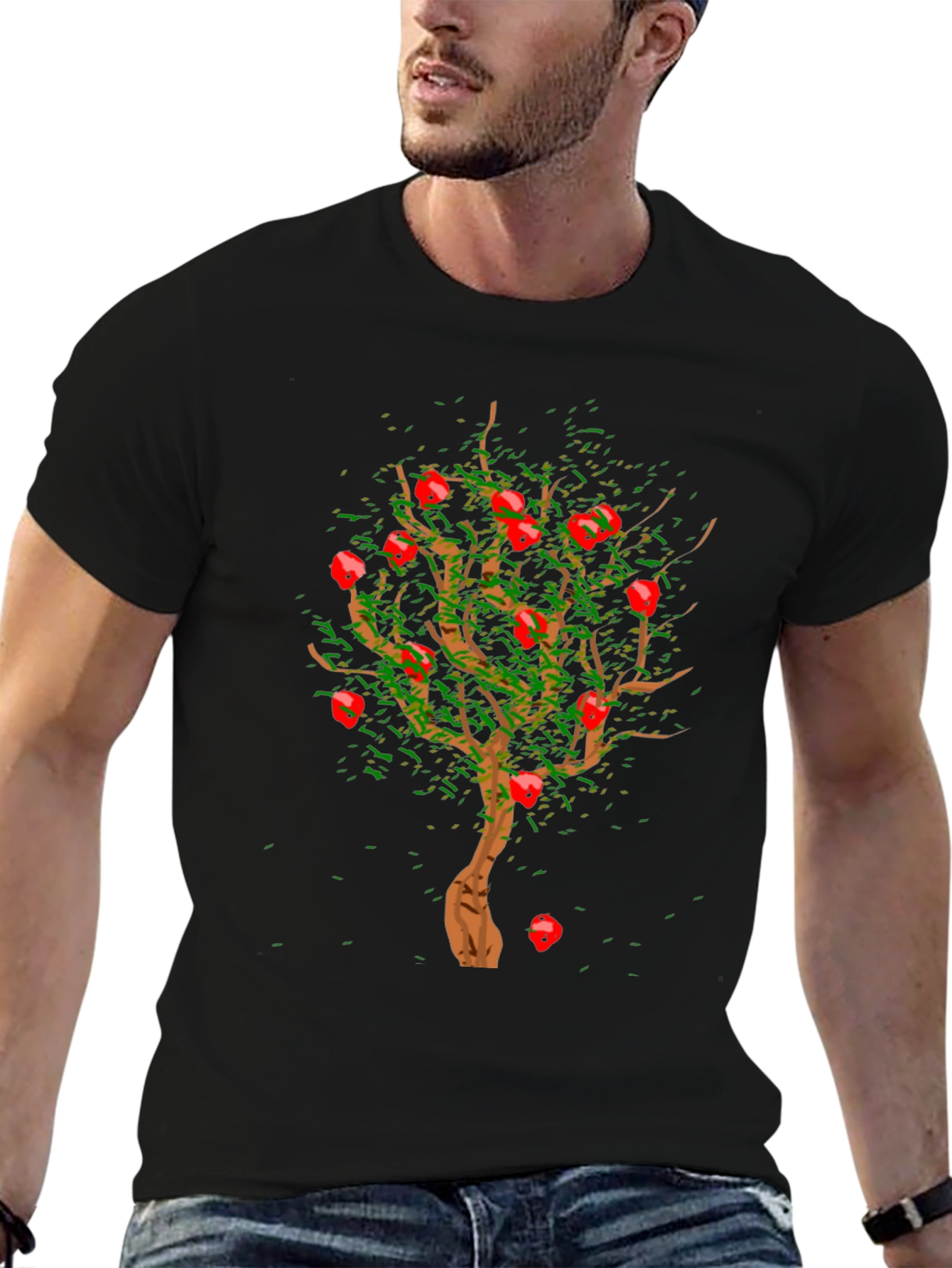 Apple Tree Graphic Print Black T-Shirt