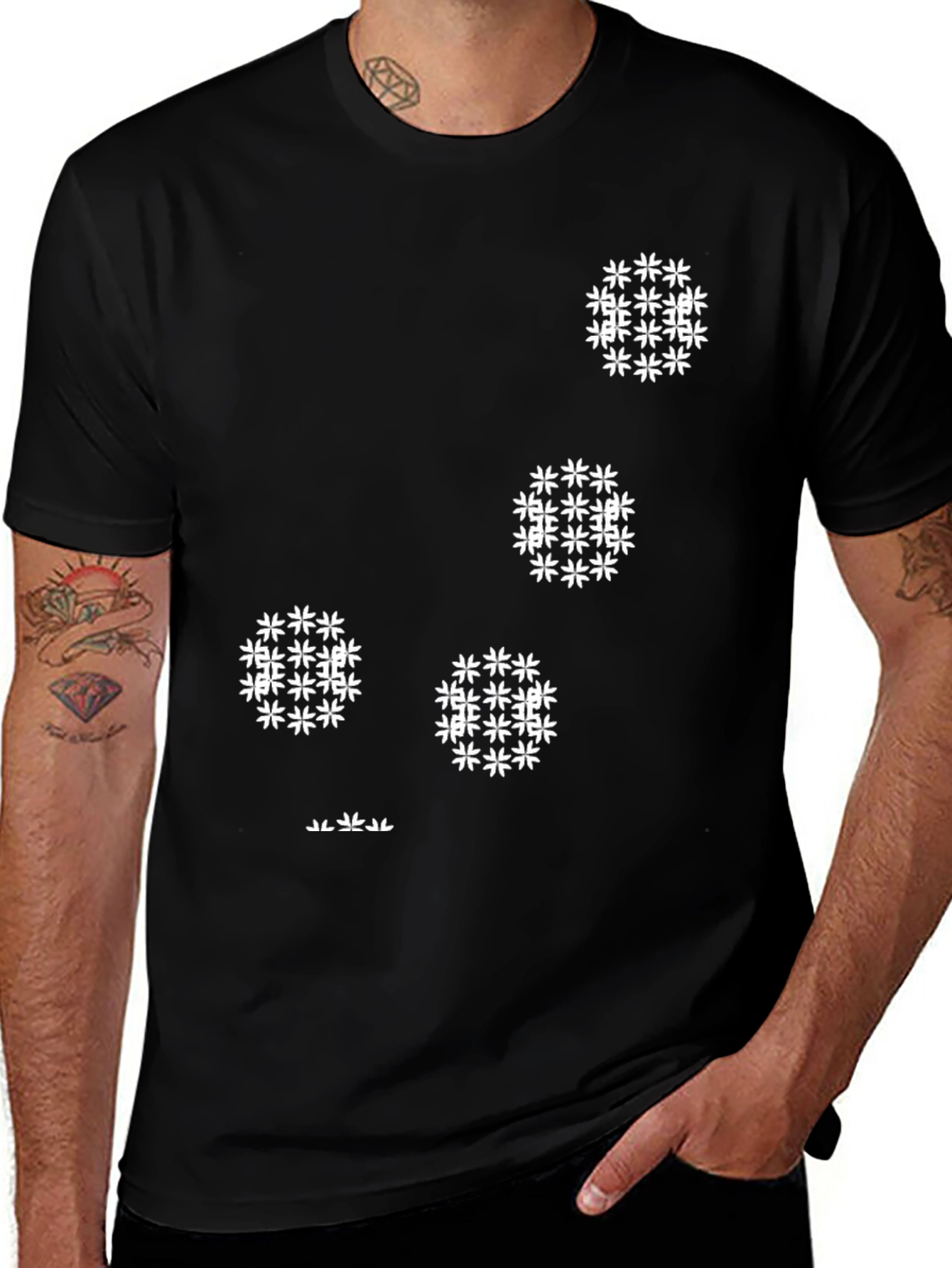 Modern Black T-Shirt with White Floral Pattern