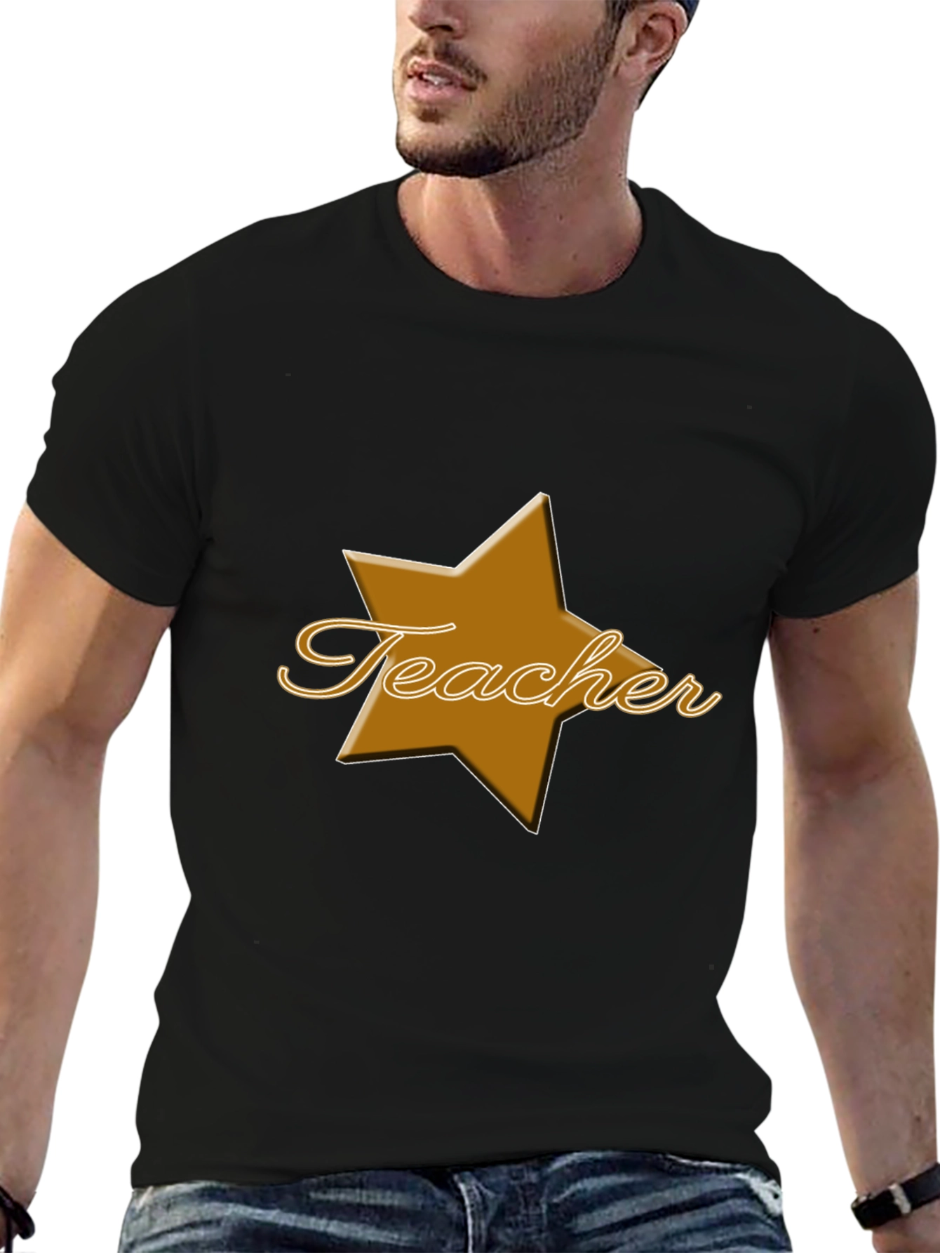 Teacher Star Graphic Tee - Black Cotton Blend