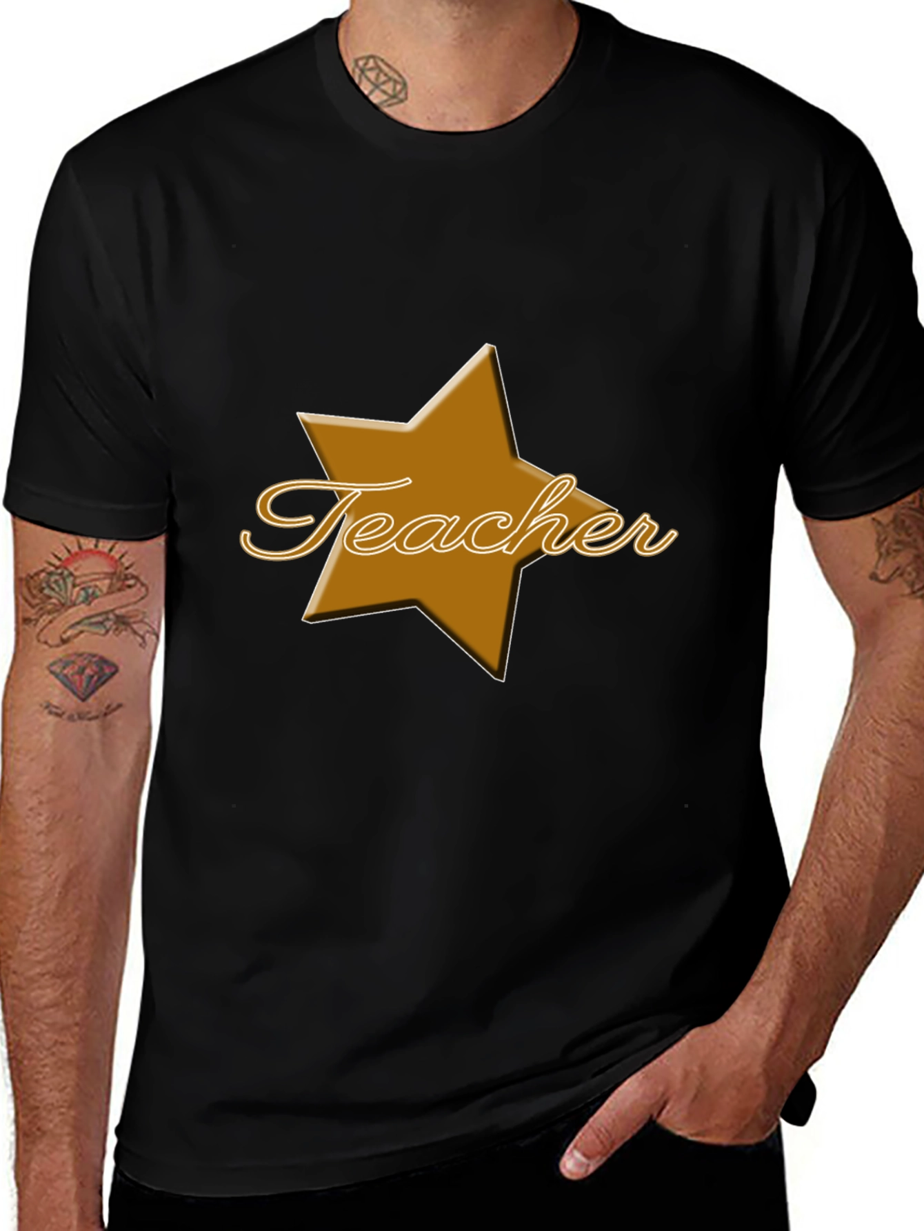 Teacher Star Graphic Tee - Black Cotton Blend