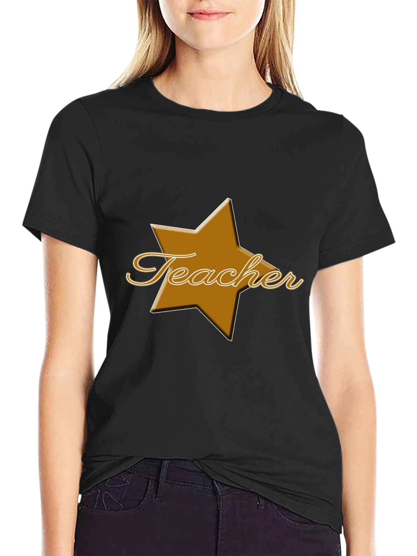 Teacher Star Graphic Tee - Black Cotton Blend