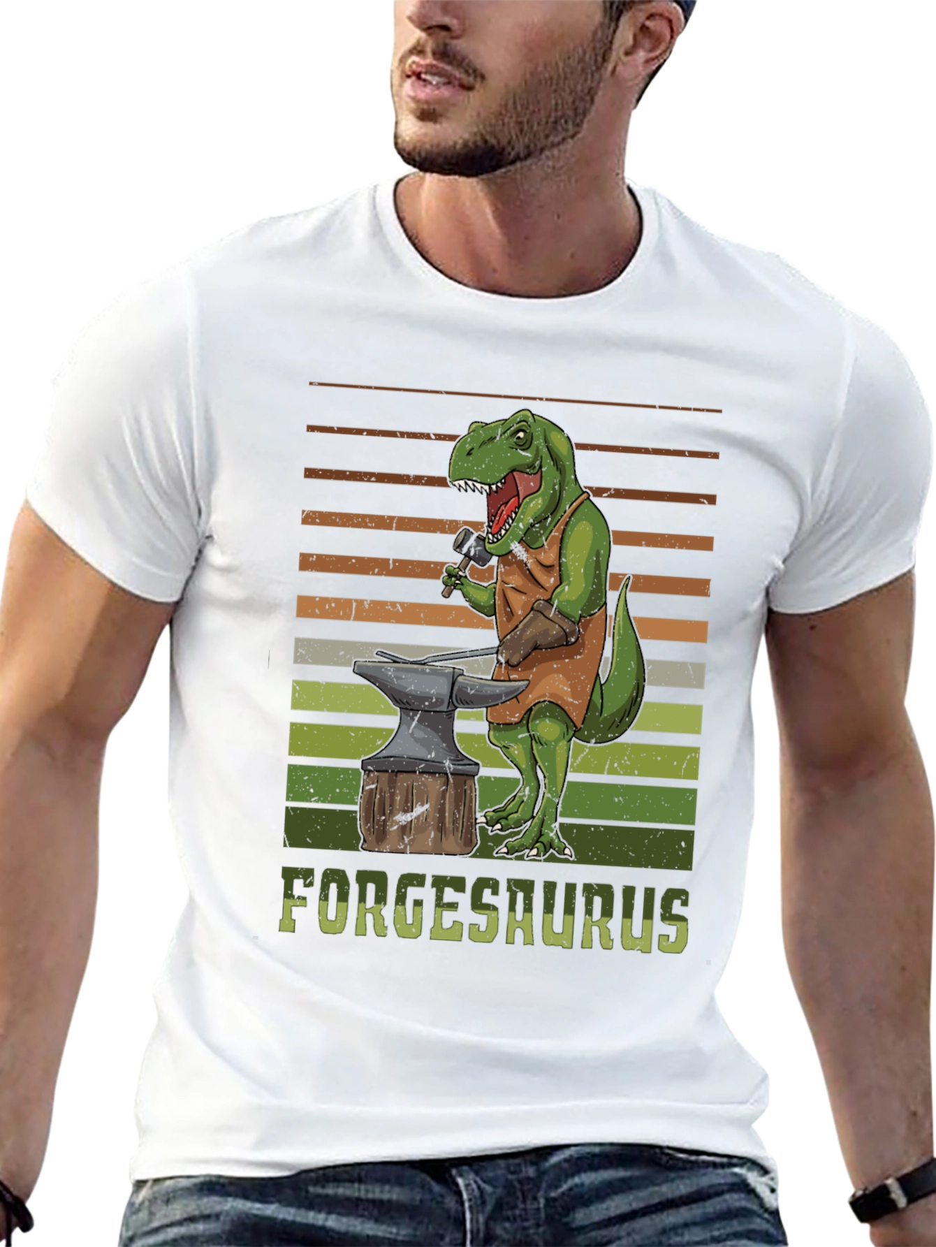 Forgesaurus T-Shirt - Dinosaur Blacksmith Design