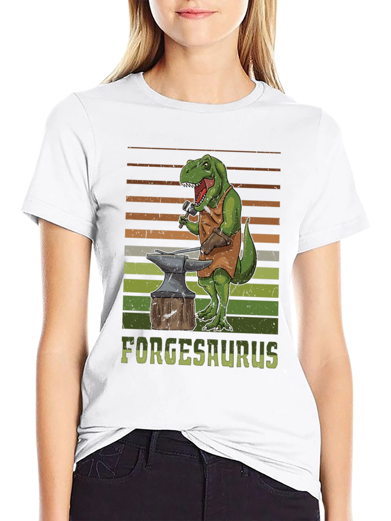 Forgesaurus T-Shirt - Dinosaur Blacksmith Design