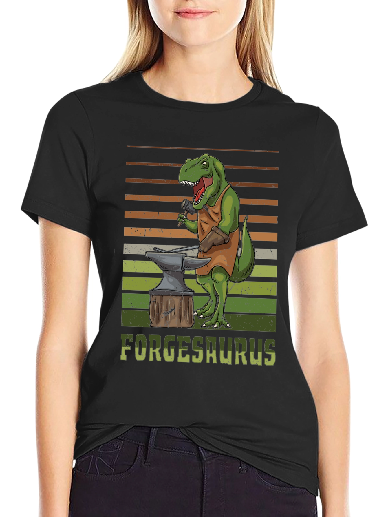 Forgesaurus T-Shirt - Dinosaur Blacksmith Design