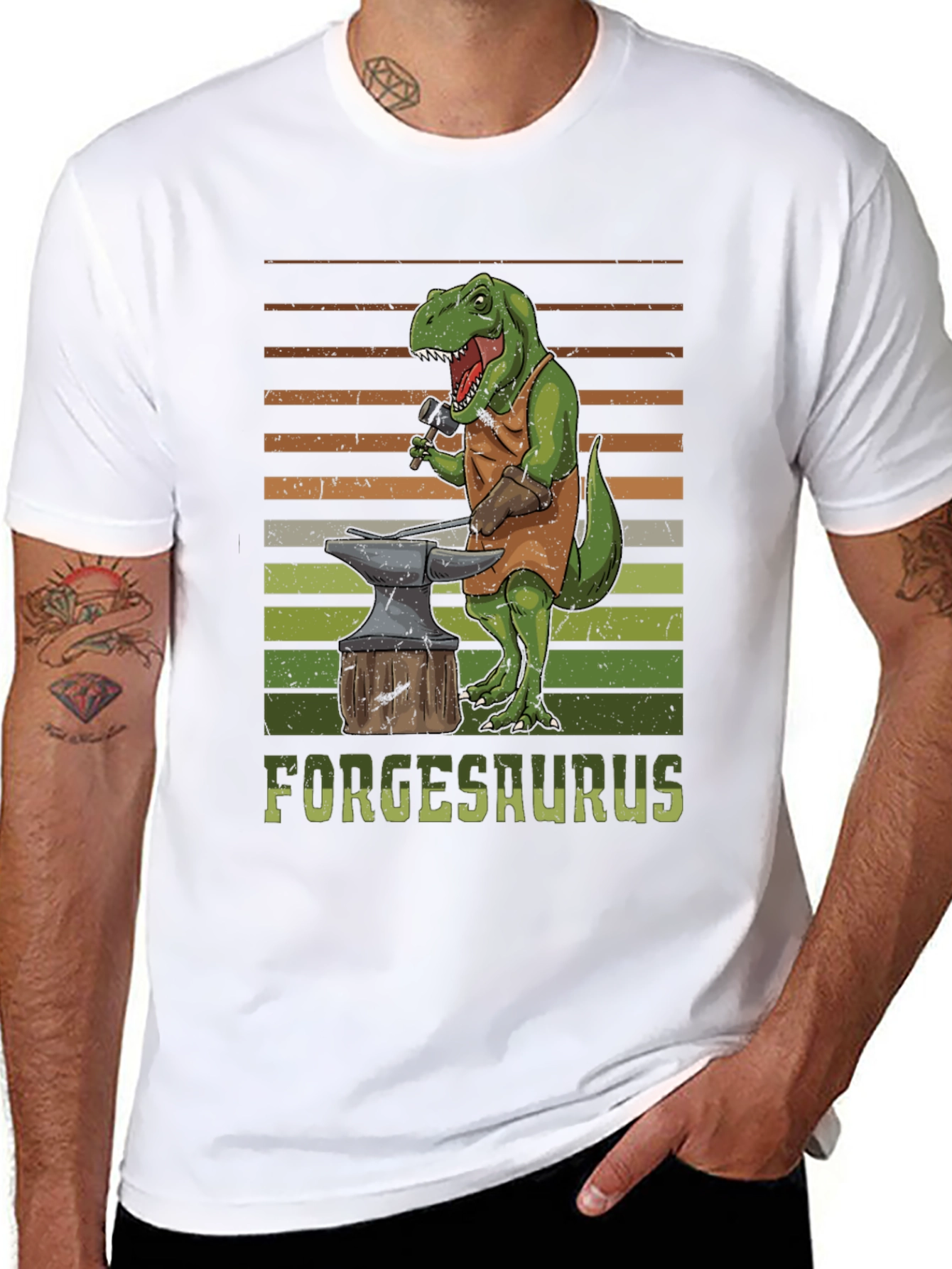 Forgesaurus T-Shirt - Dinosaur Blacksmith Design