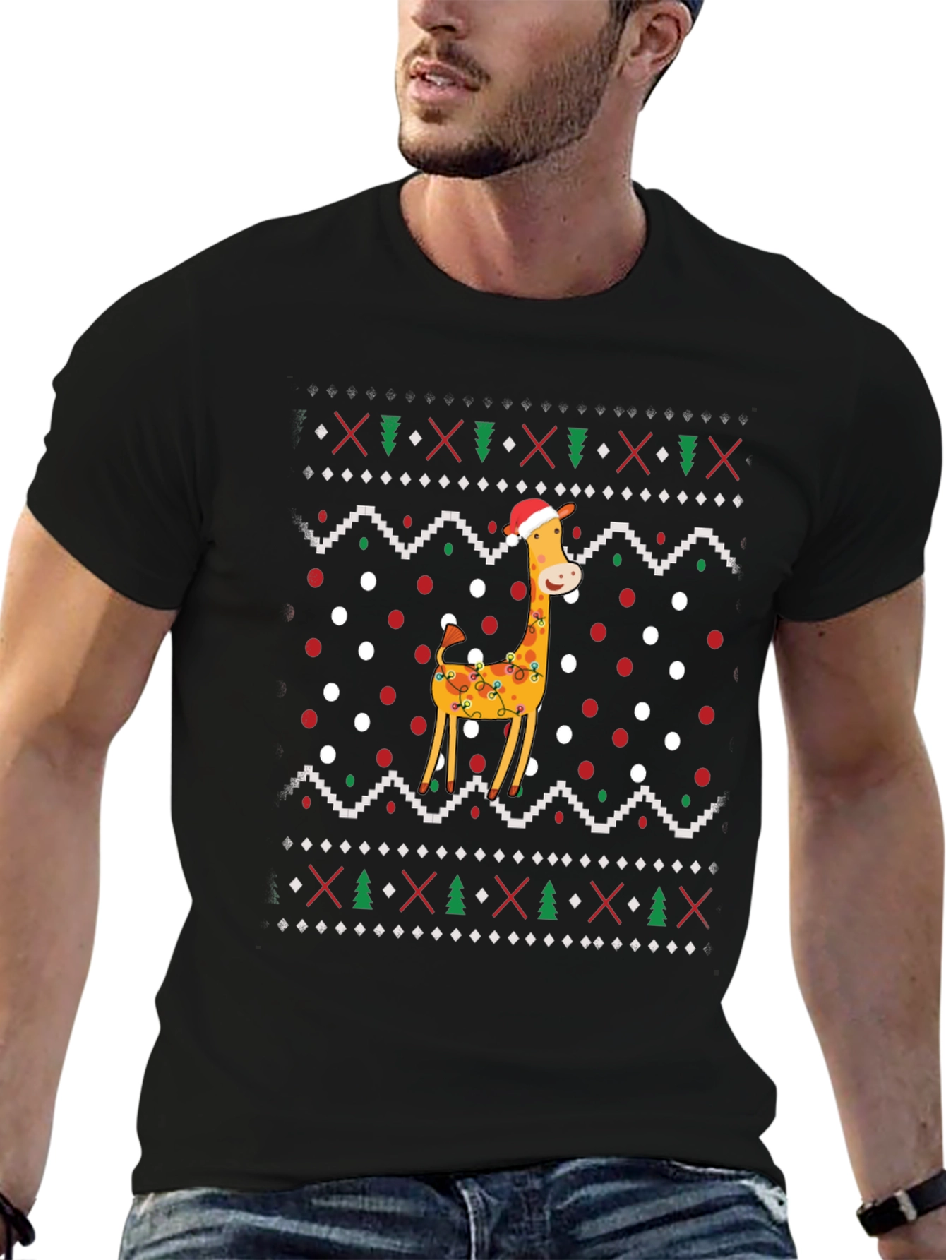 Festive Giraffe Christmas Sweater T-Shirt