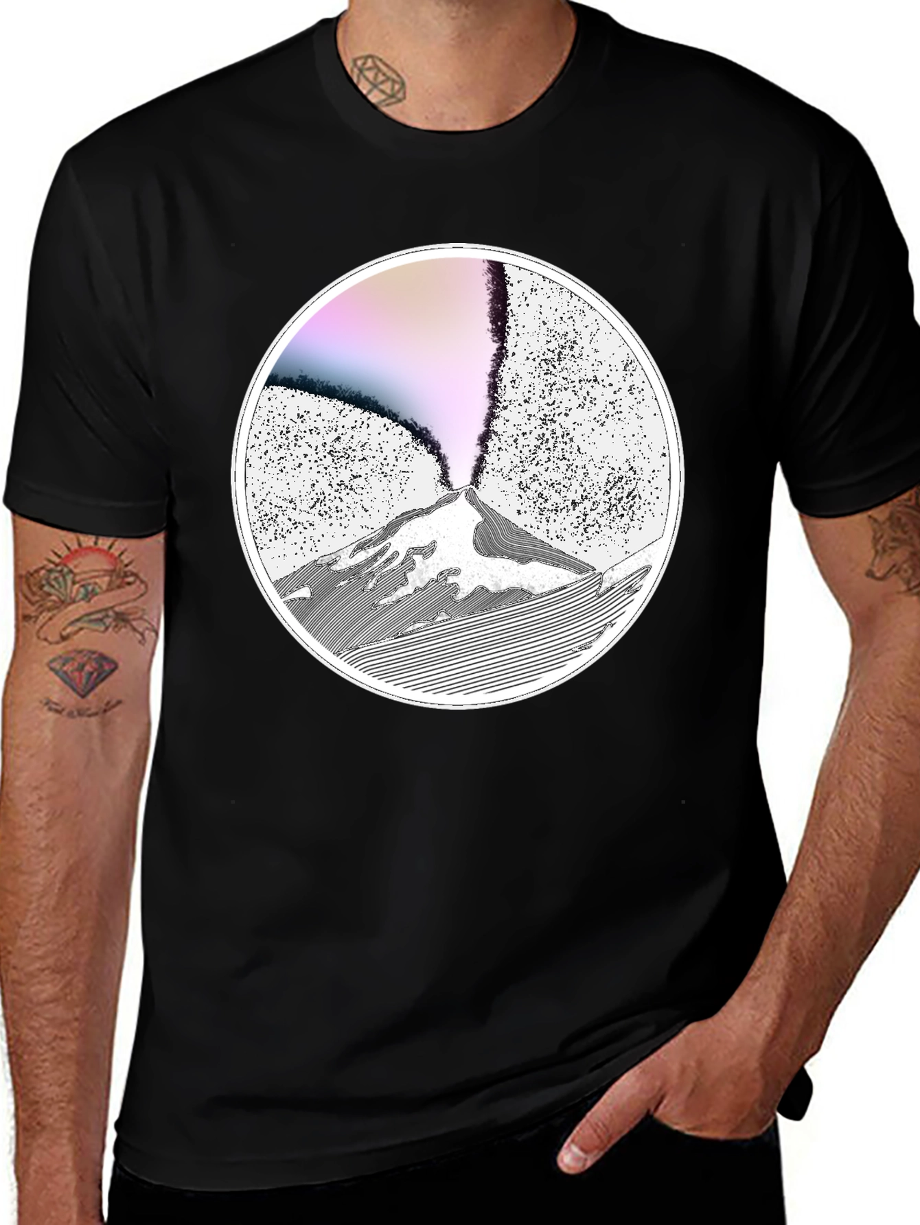 Volcano Graphic Print Black T-Shirt
