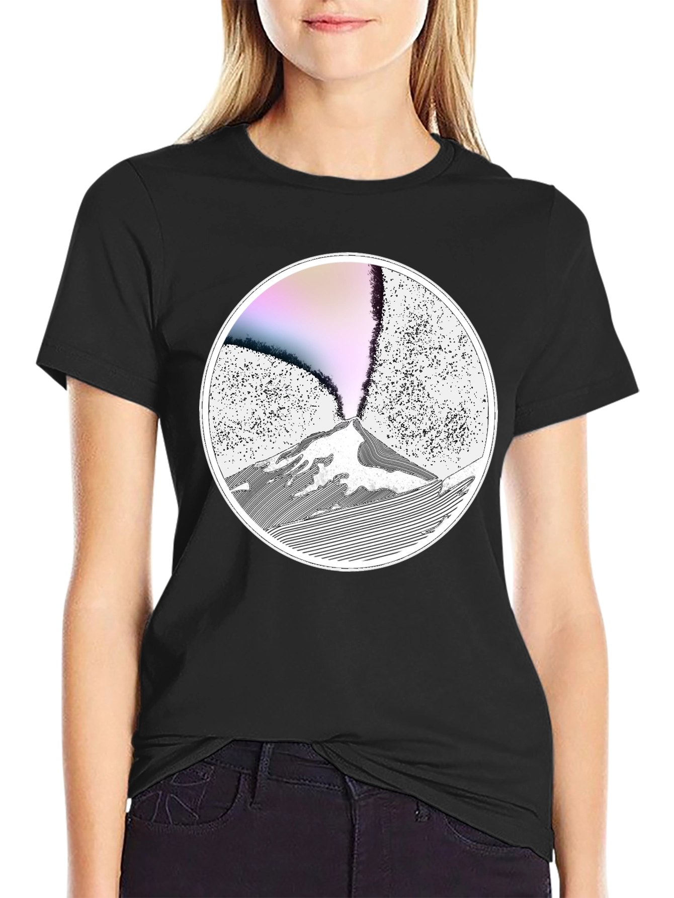Volcano Graphic Print Black T-Shirt