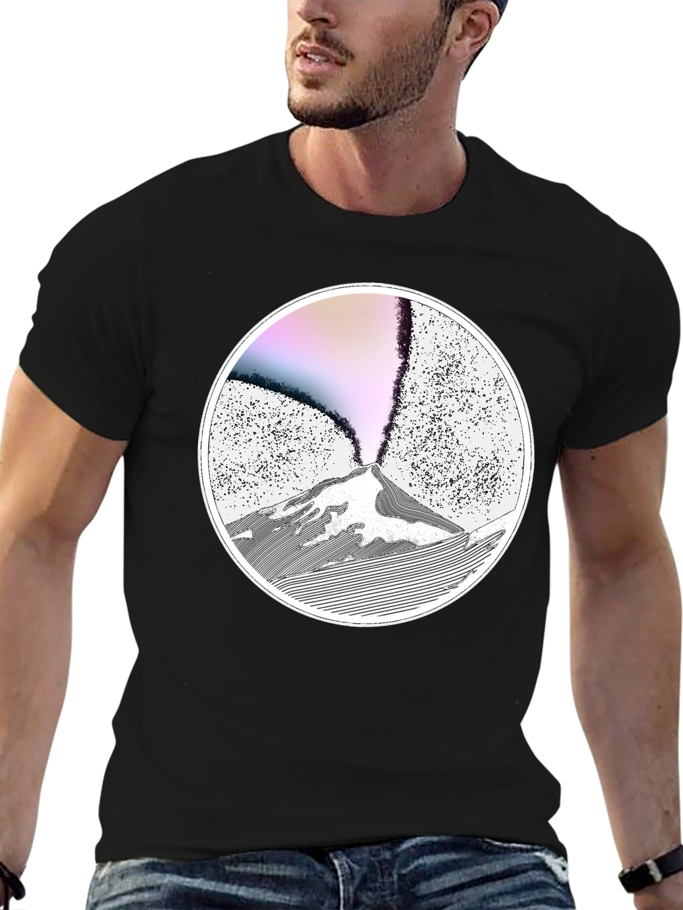 Volcano Graphic Print Black T-Shirt