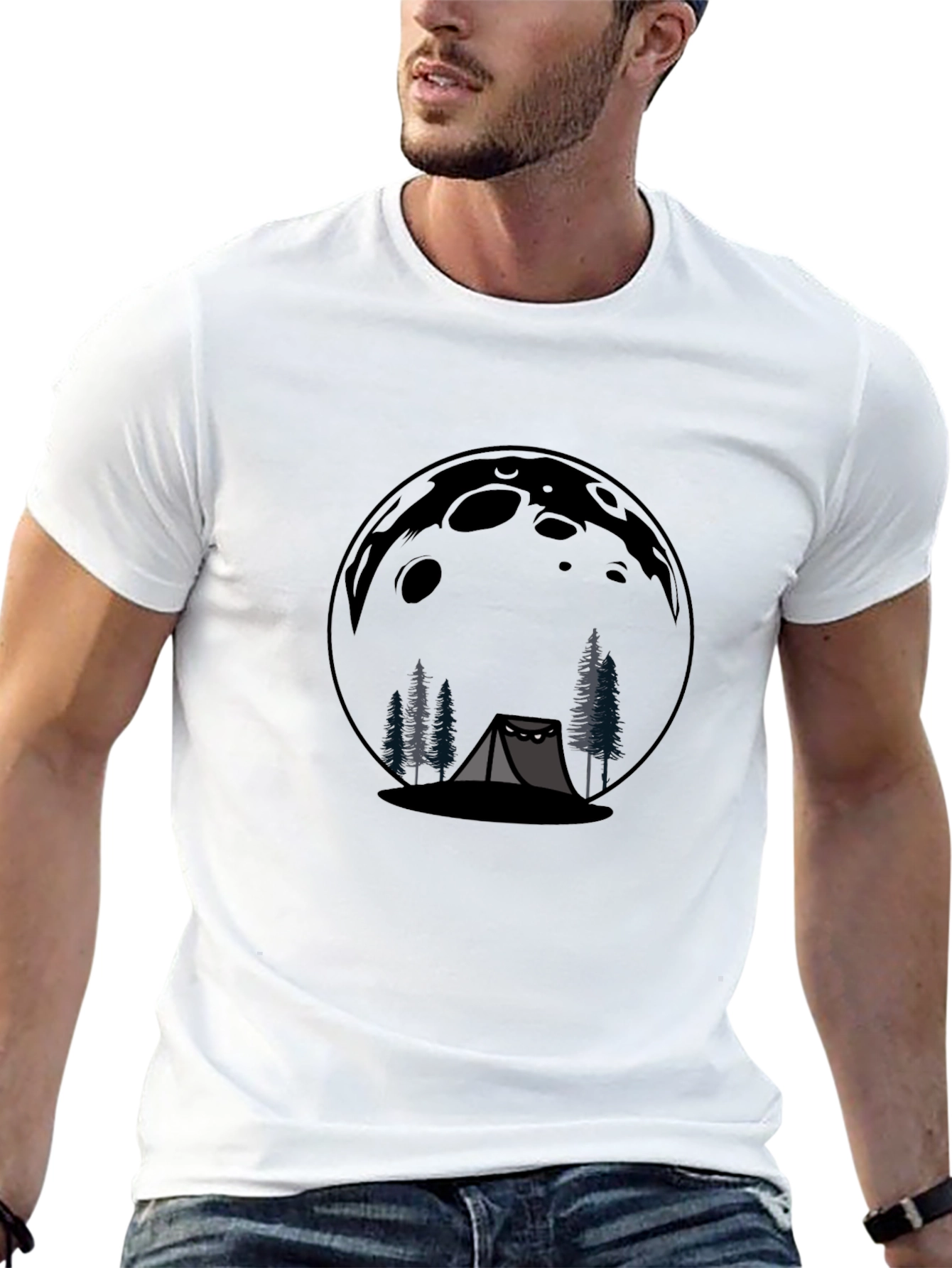 Camping Moon Graphic T-Shirt - Black