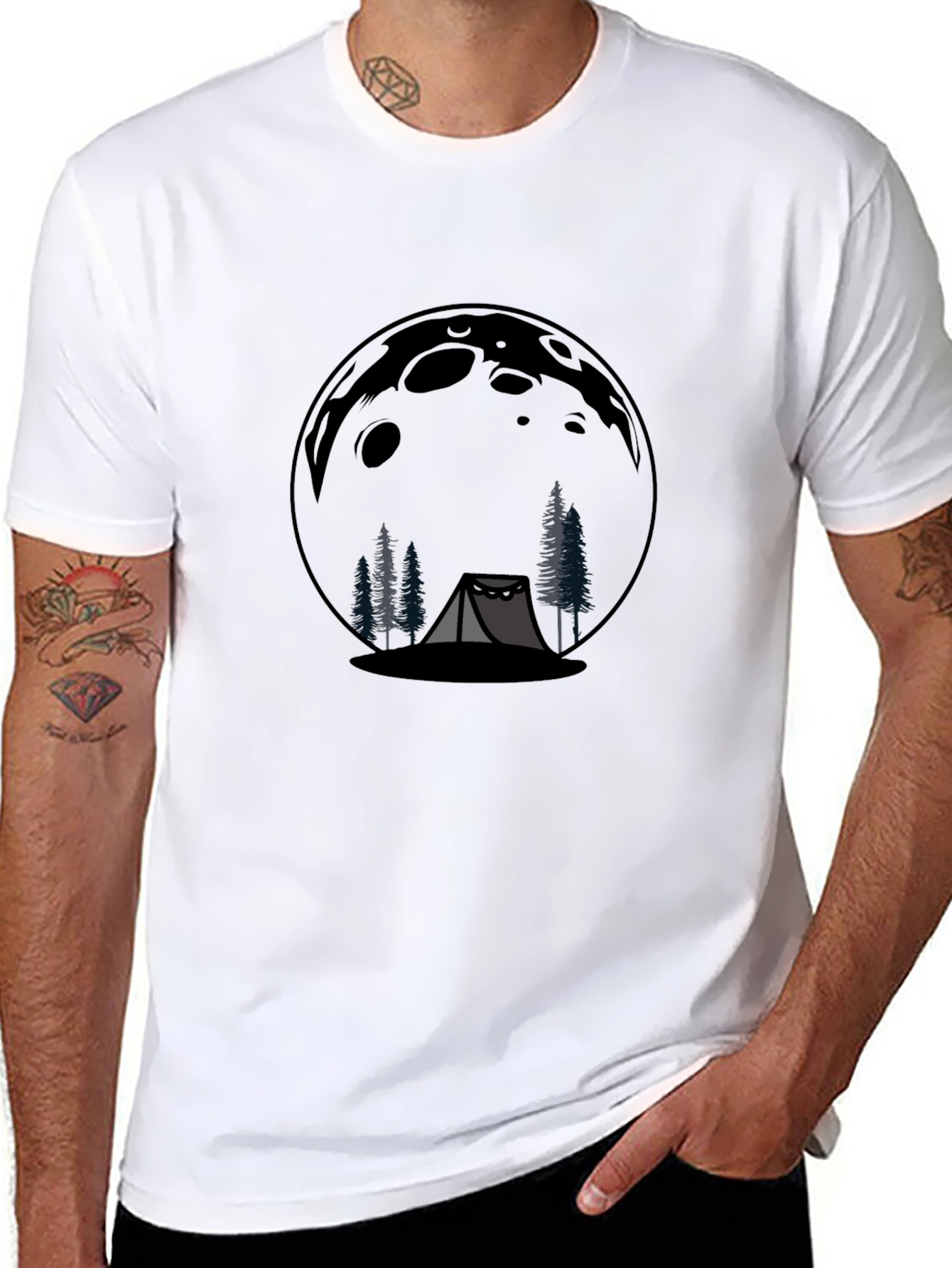 Camping Moon Graphic T-Shirt - Black