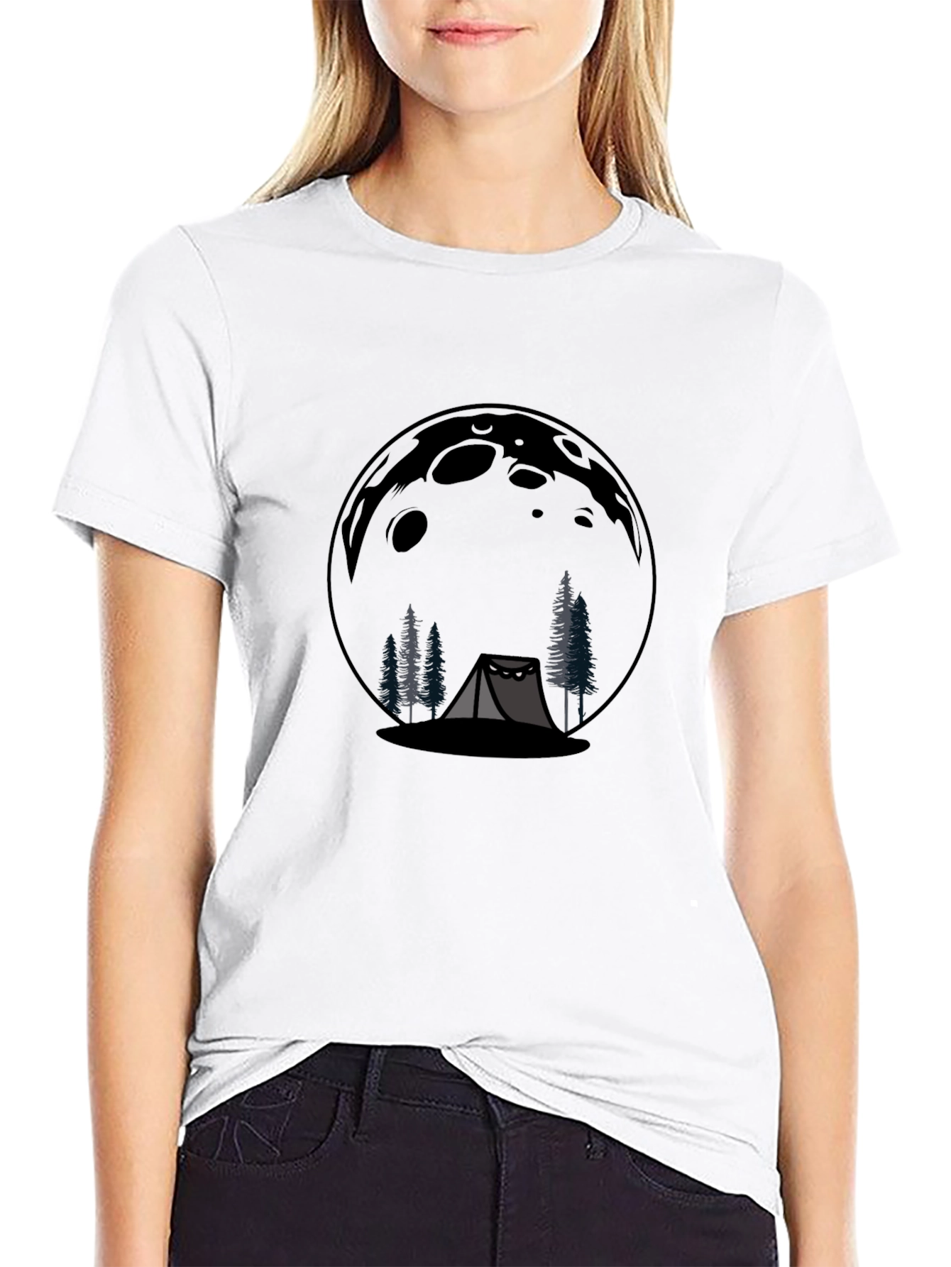 Camping Moon Graphic T-Shirt - Black