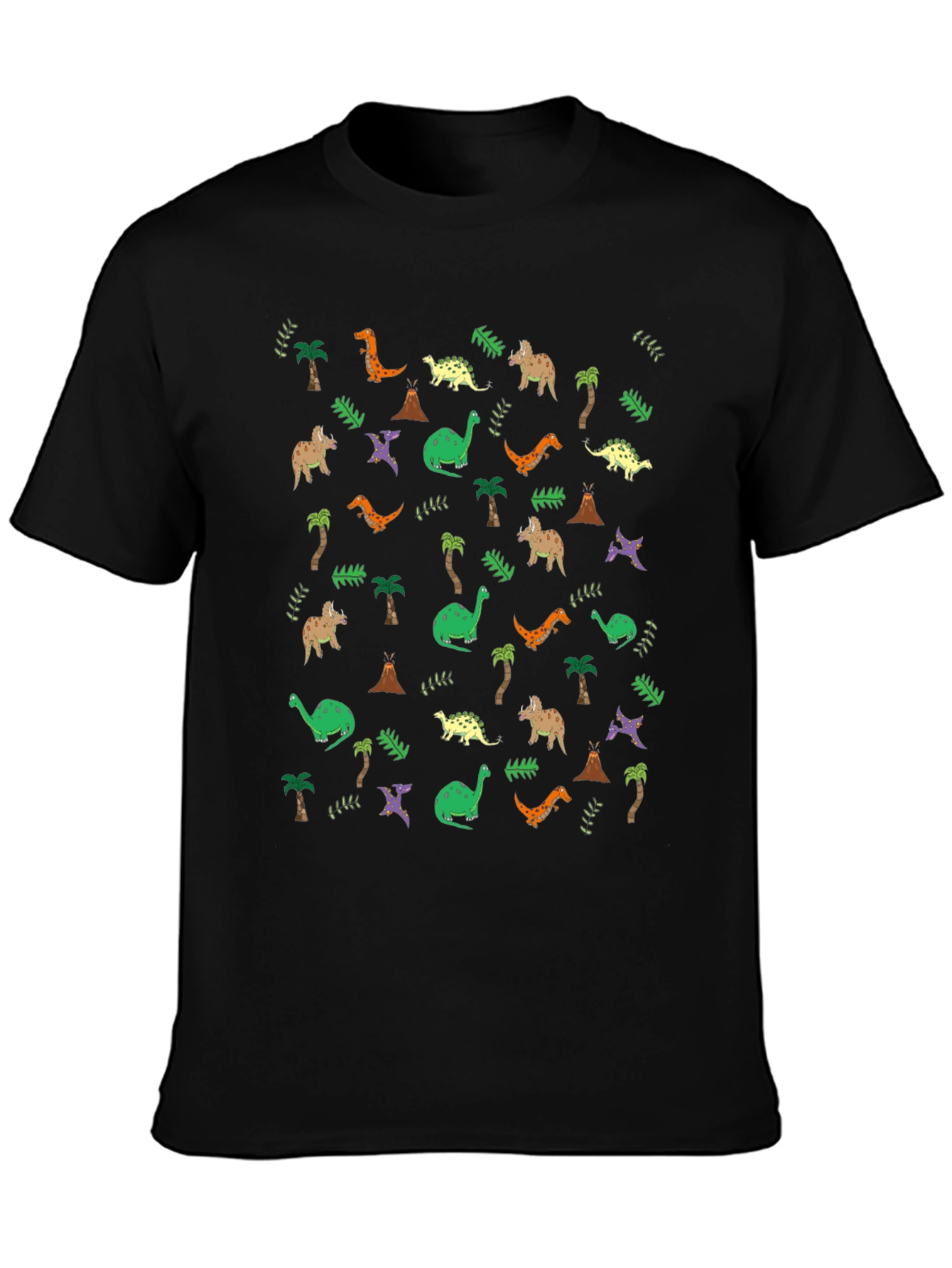 Dinosaur Print Black Crew Neck T-Shirt