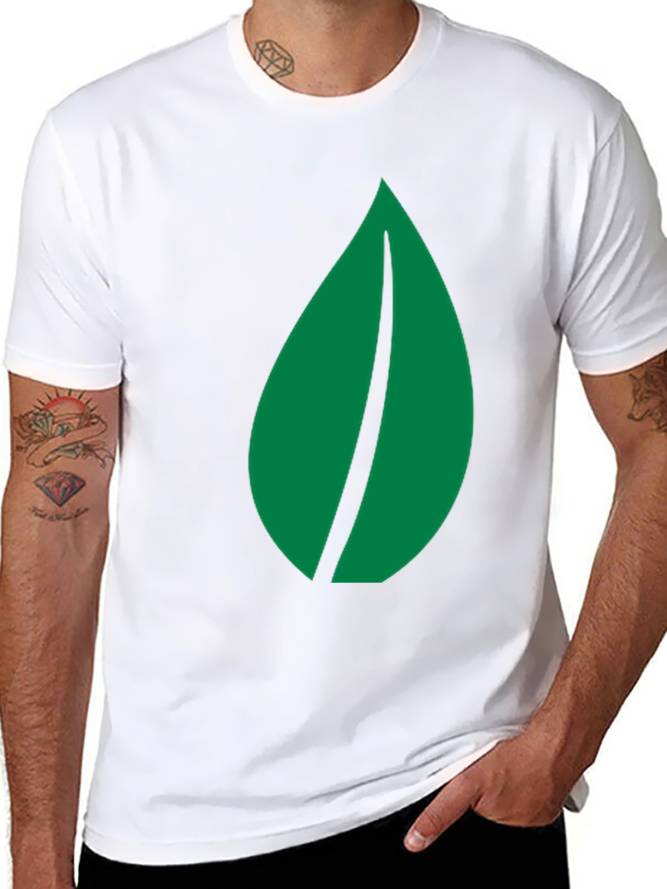Green Leaf Graphic Black T-Shirt