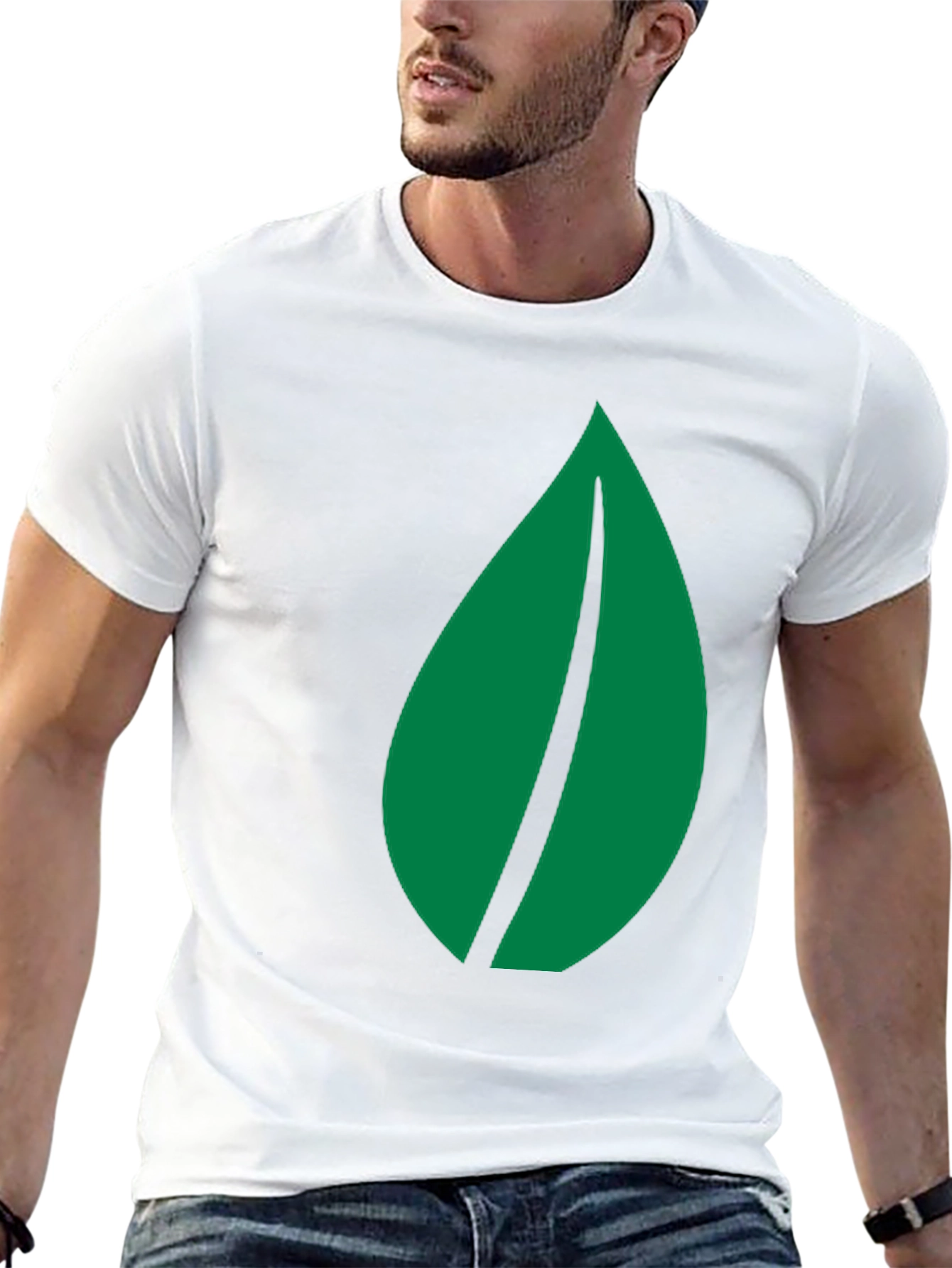 Green Leaf Graphic Black T-Shirt