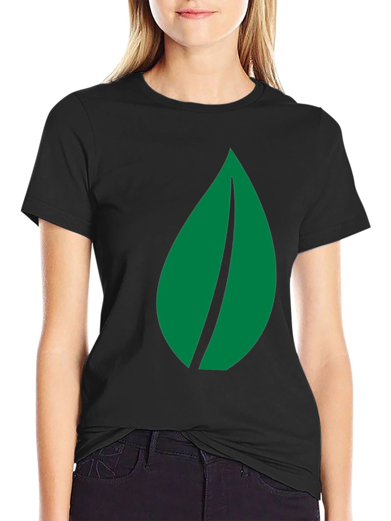 Green Leaf Graphic Black T-Shirt
