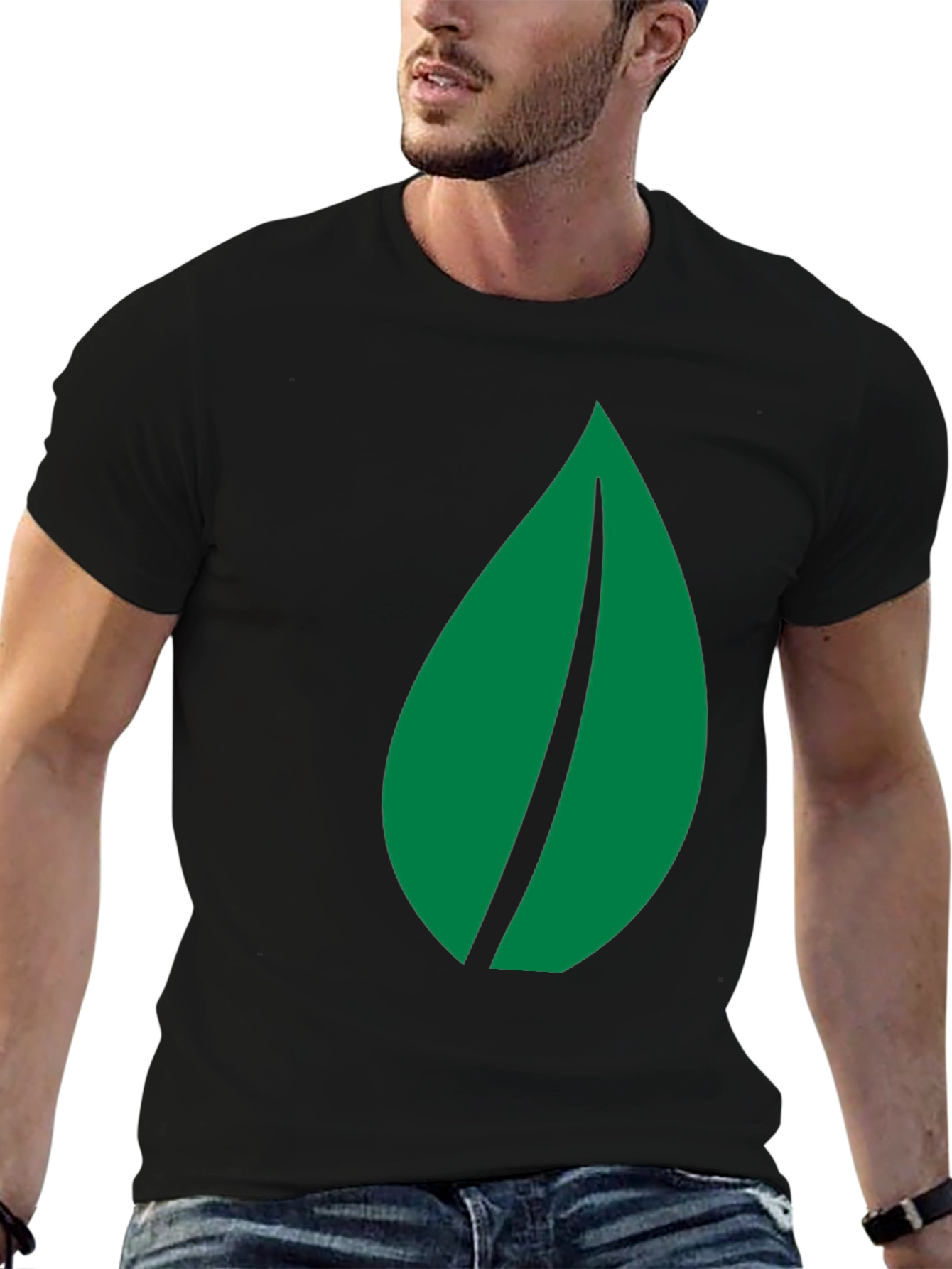 Green Leaf Graphic Black T-Shirt