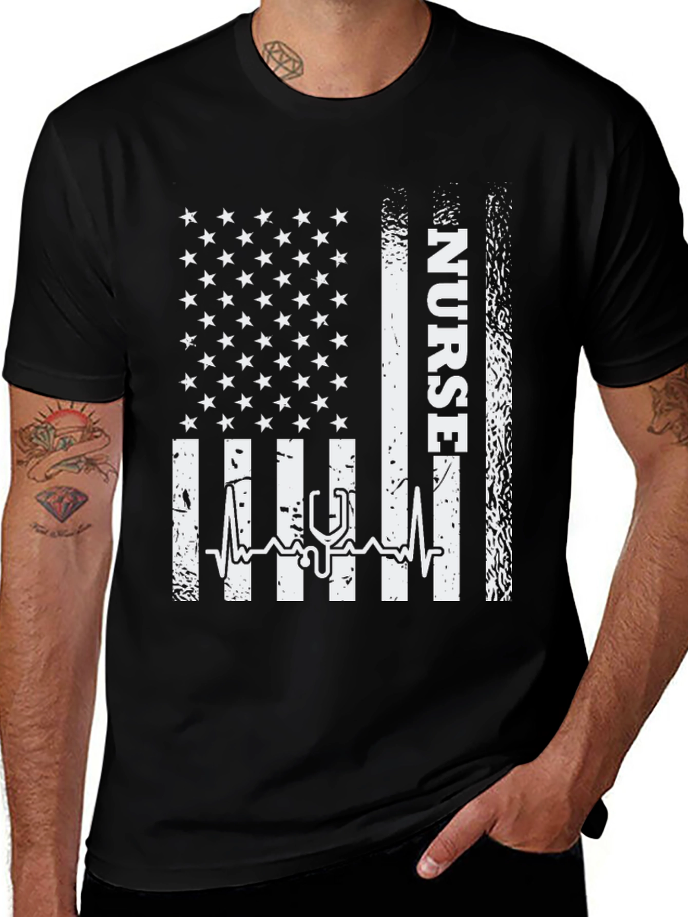 Nurse American Flag Graphic Tee - Black