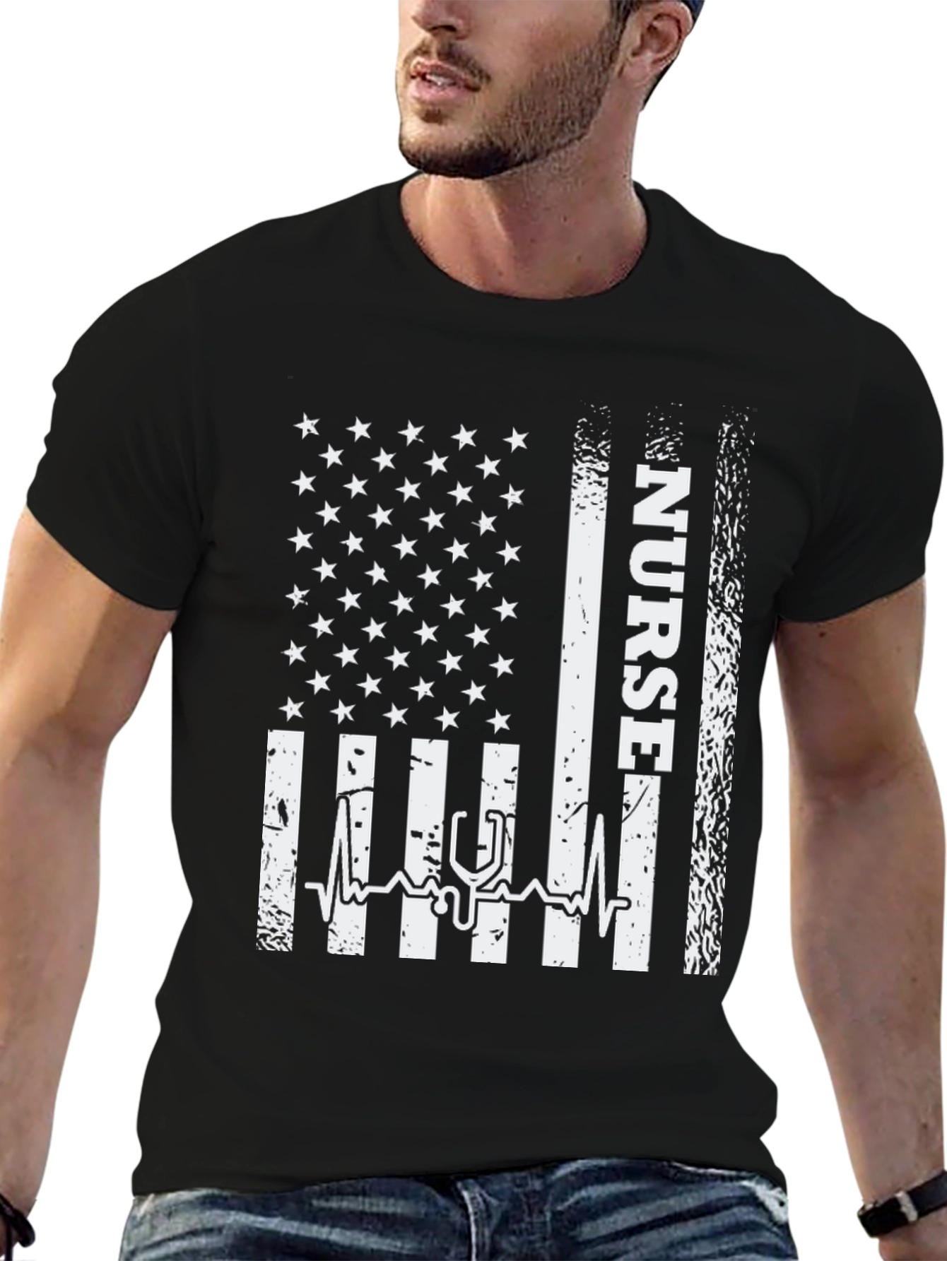 Nurse American Flag Graphic Tee - Black