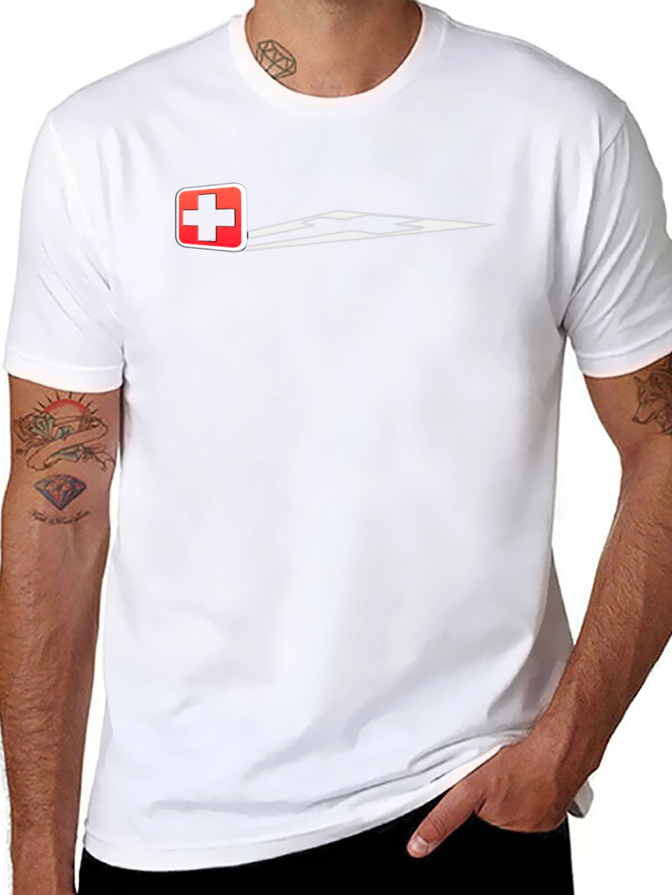 Black Tee w/ Swiss Flag Inspired Design