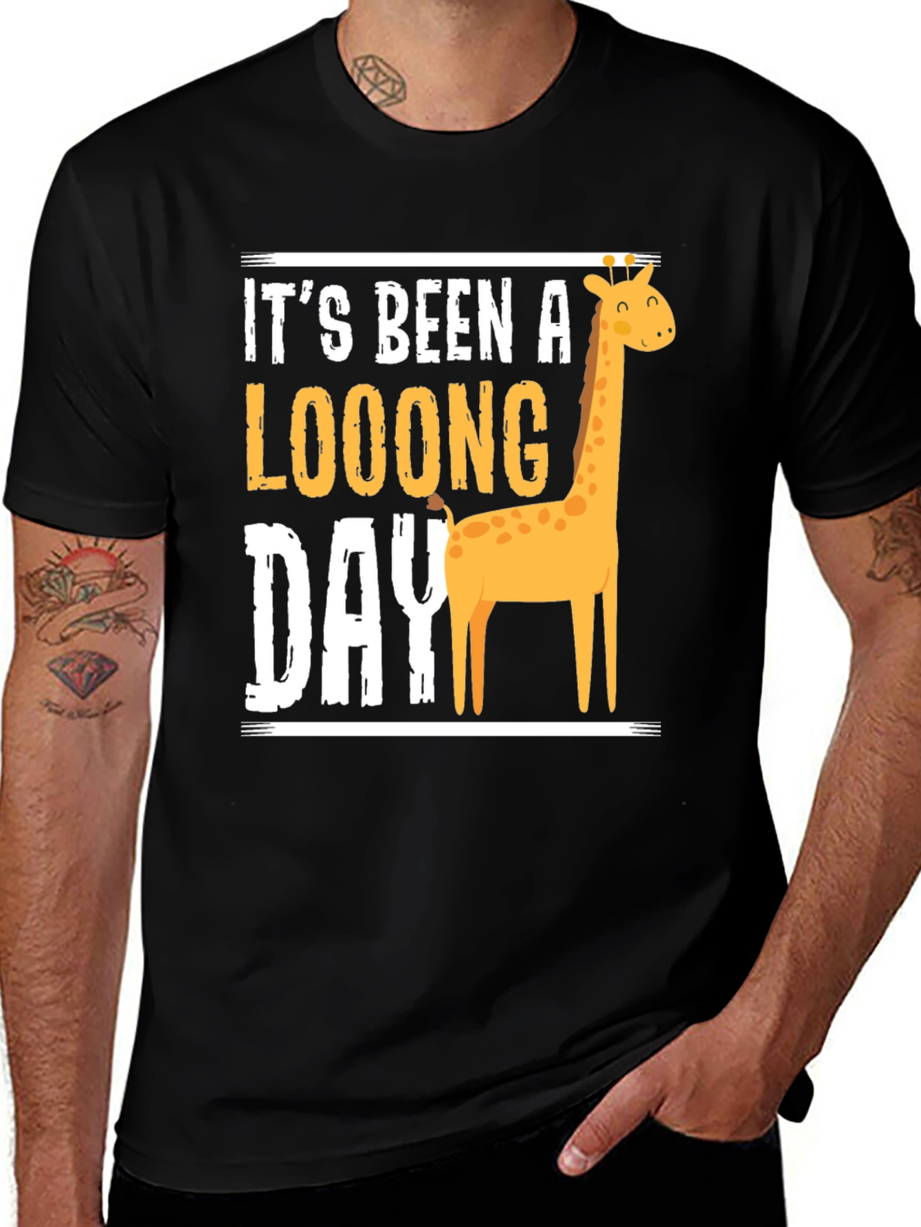 Long Day Giraffe Graphic Tee - Mens Black T-Shirt