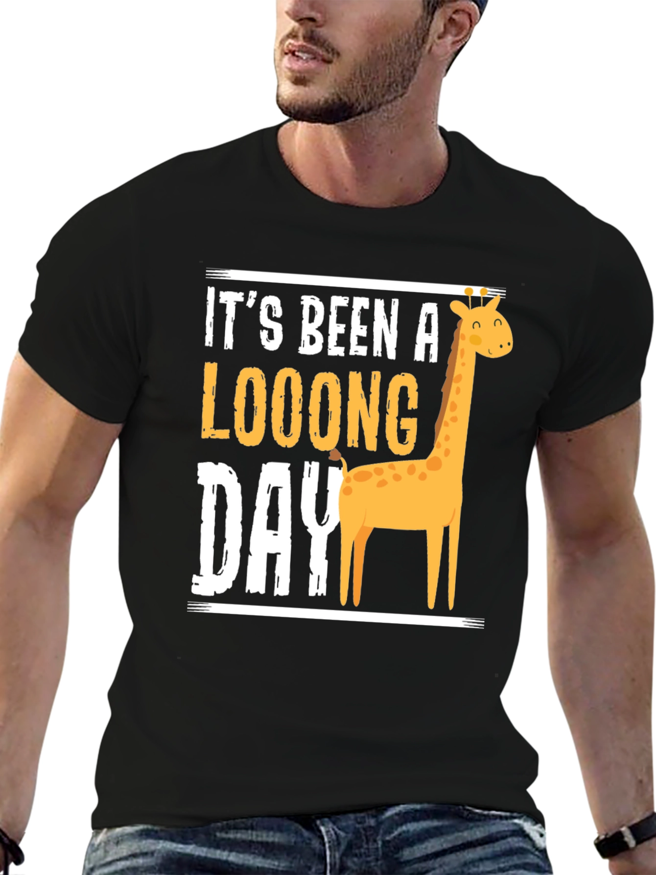 Long Day Giraffe Graphic Tee - Mens Black T-Shirt