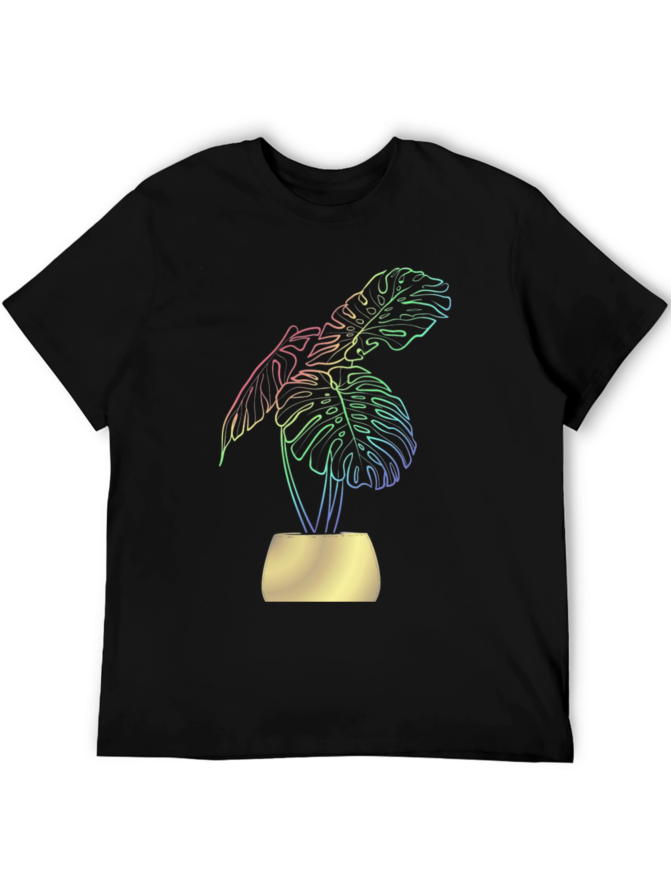 Stylish Black T-Shirt with Vibrant Monstera Leaf Design