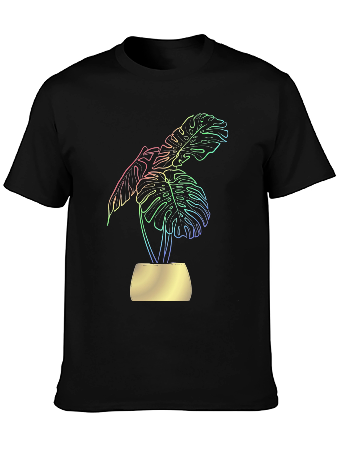 Stylish Black T-Shirt with Vibrant Monstera Leaf Design