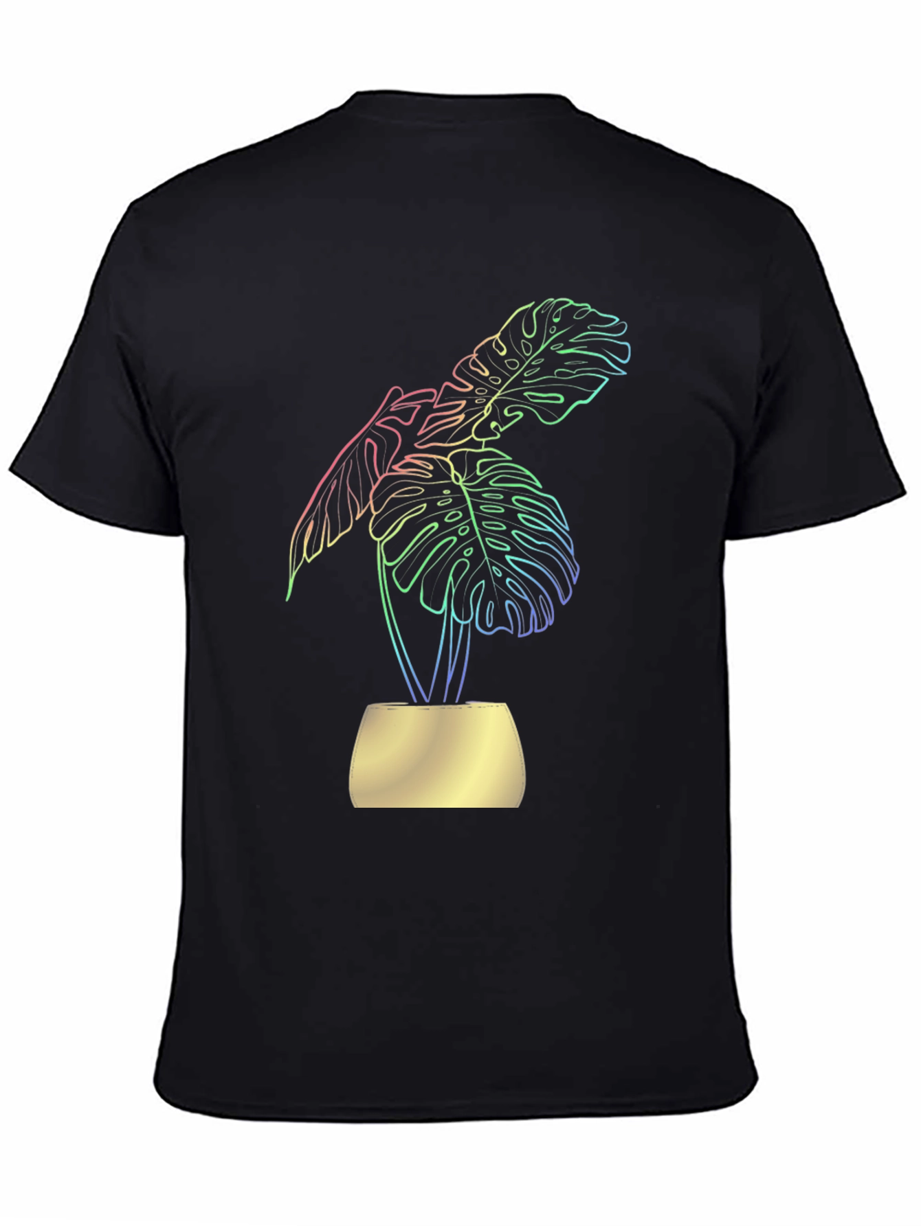 Stylish Black T-Shirt with Vibrant Monstera Leaf Design