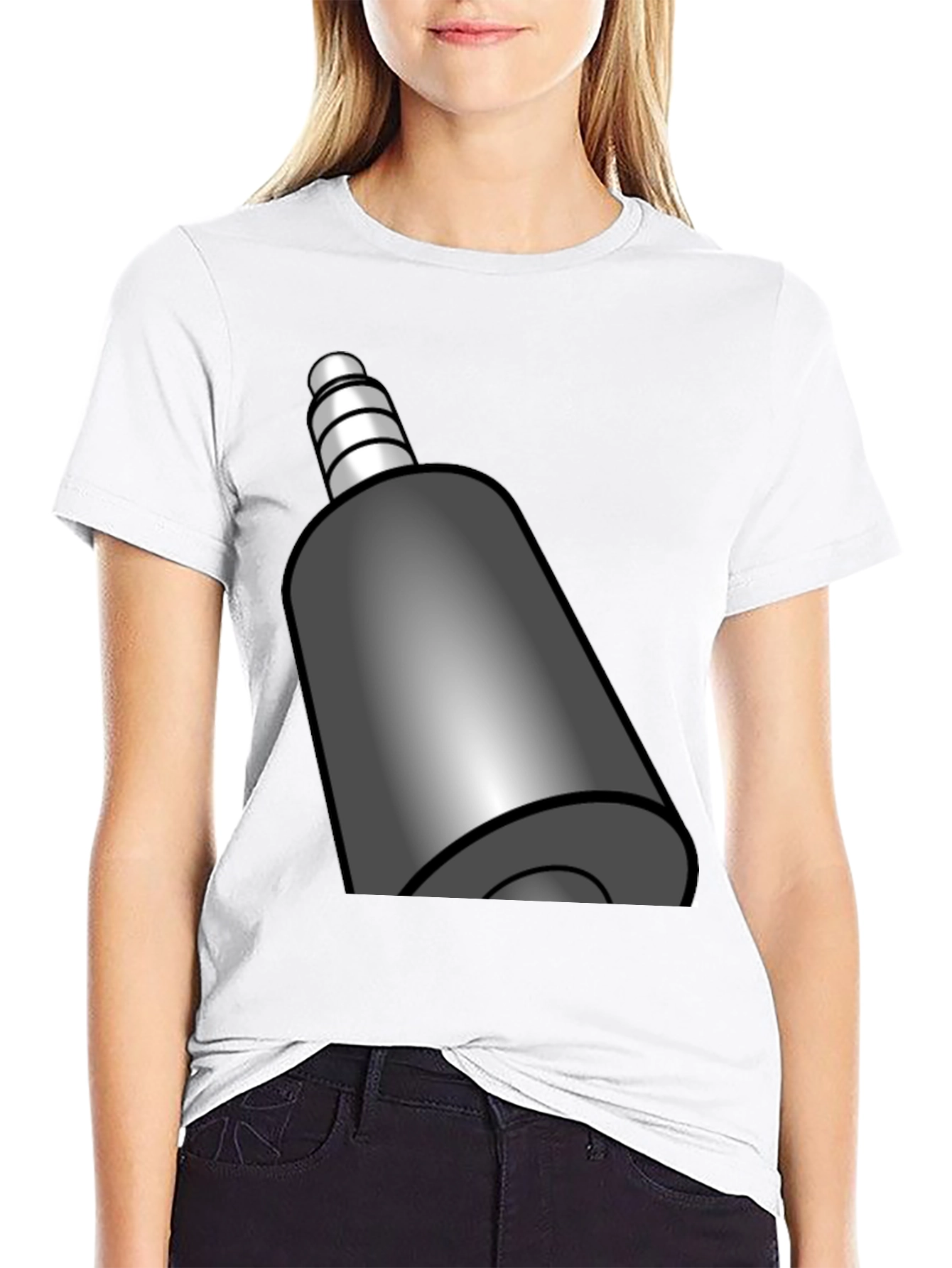 Black T-Shirt with Funky Audio Jack Graphic