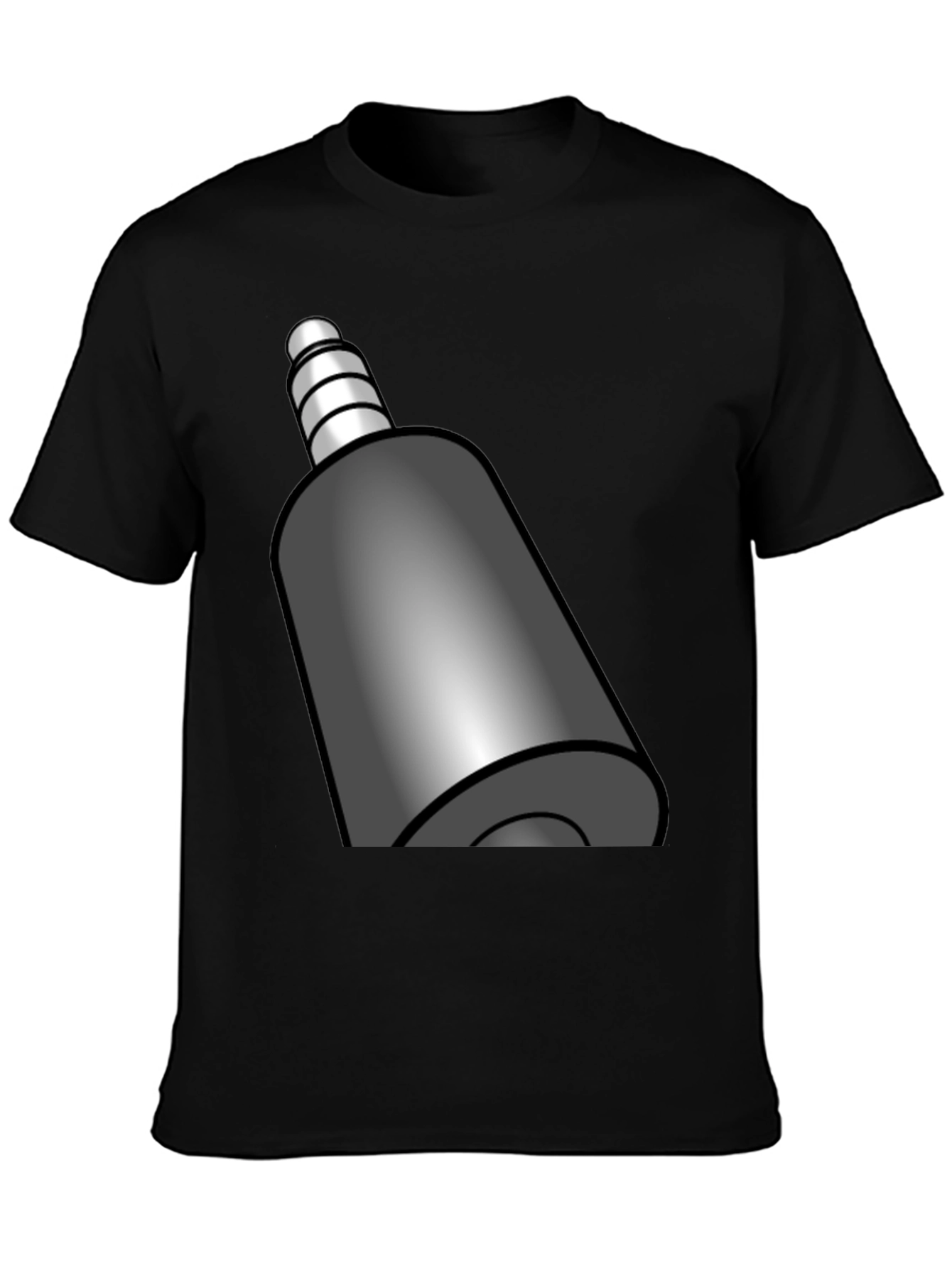 Black T-Shirt with Funky Audio Jack Graphic